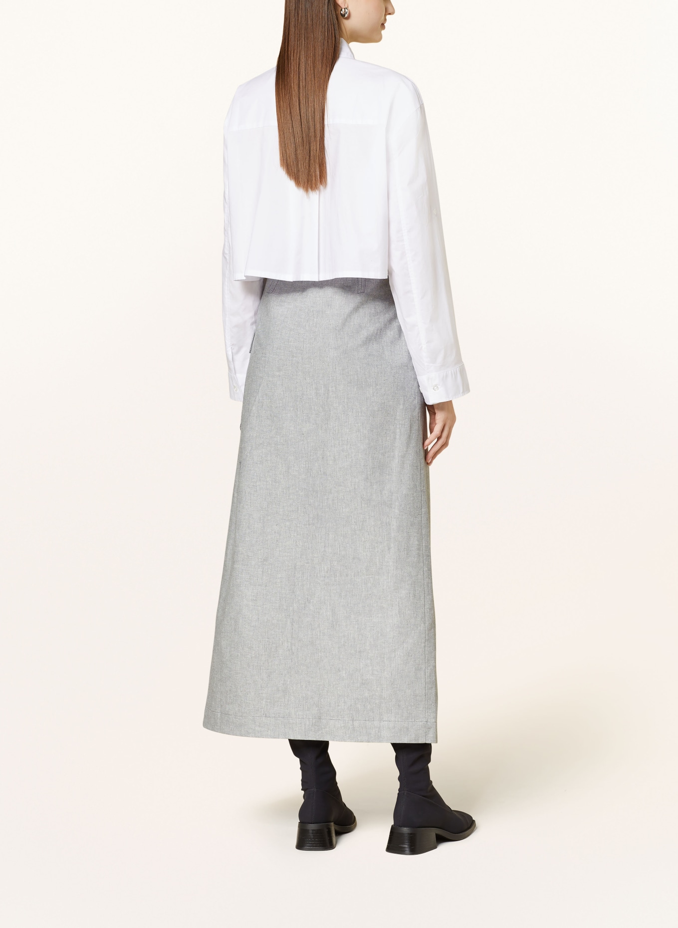 REMAIN Skirt in wrap look with linen, Color: WHITE/ GRAY (Image 3)
