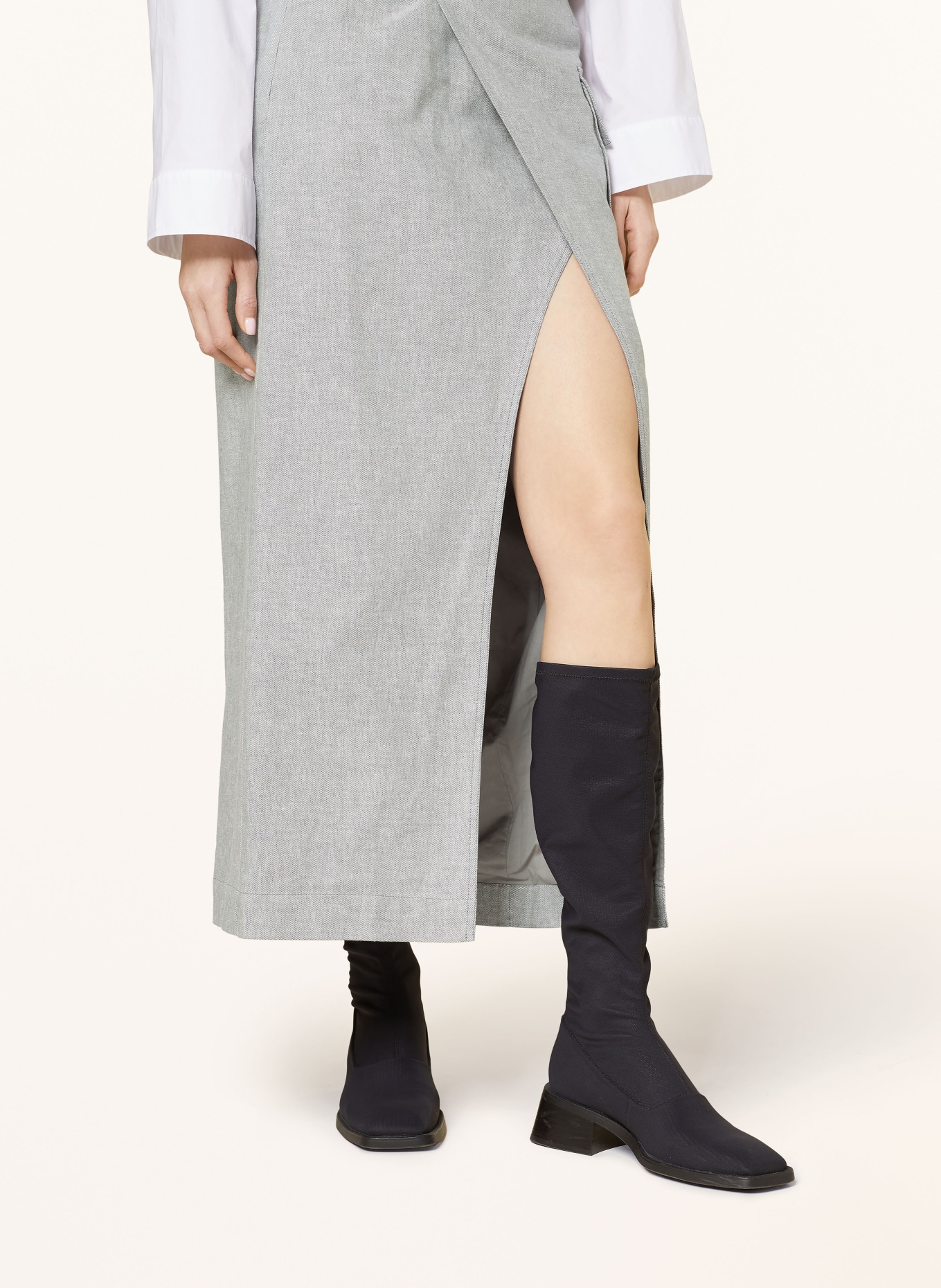 REMAIN Skirt in wrap look with linen, Color: WHITE/ GRAY (Image 4)