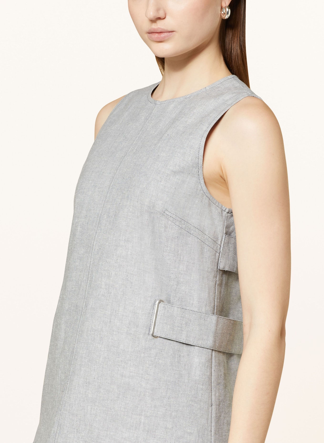 REMAIN Dress with linen, Color: GRAY/ WHITE (Image 4)