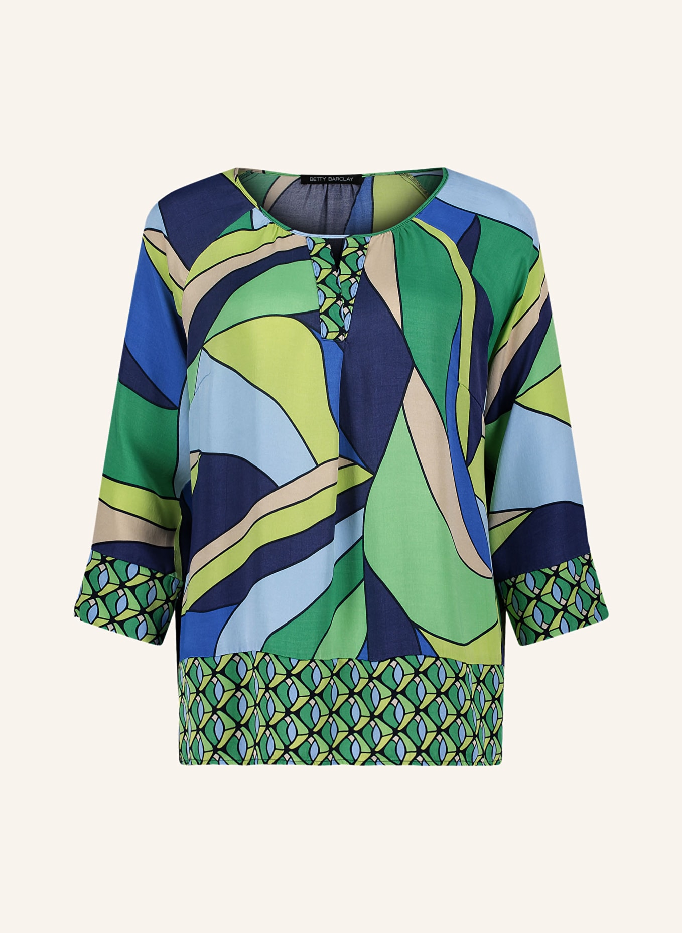 Betty Barclay Shirt blouse made of satin with 3/4 sleeves, Color: BLUE/ GREEN (Image 1)