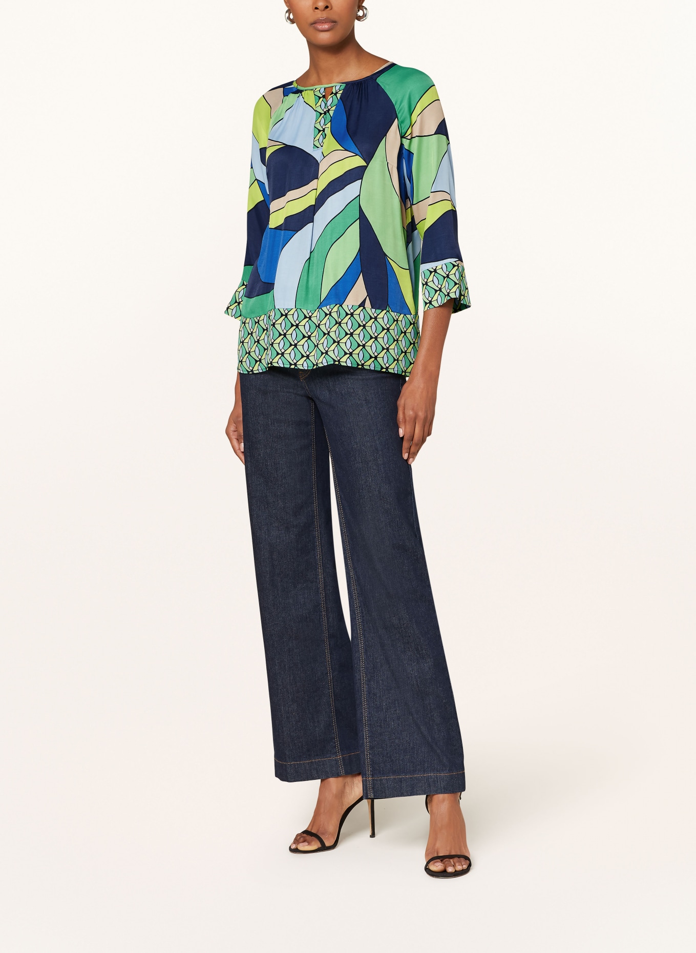 Betty Barclay Shirt blouse made of satin with 3/4 sleeves, Color: BLUE/ GREEN (Image 2)