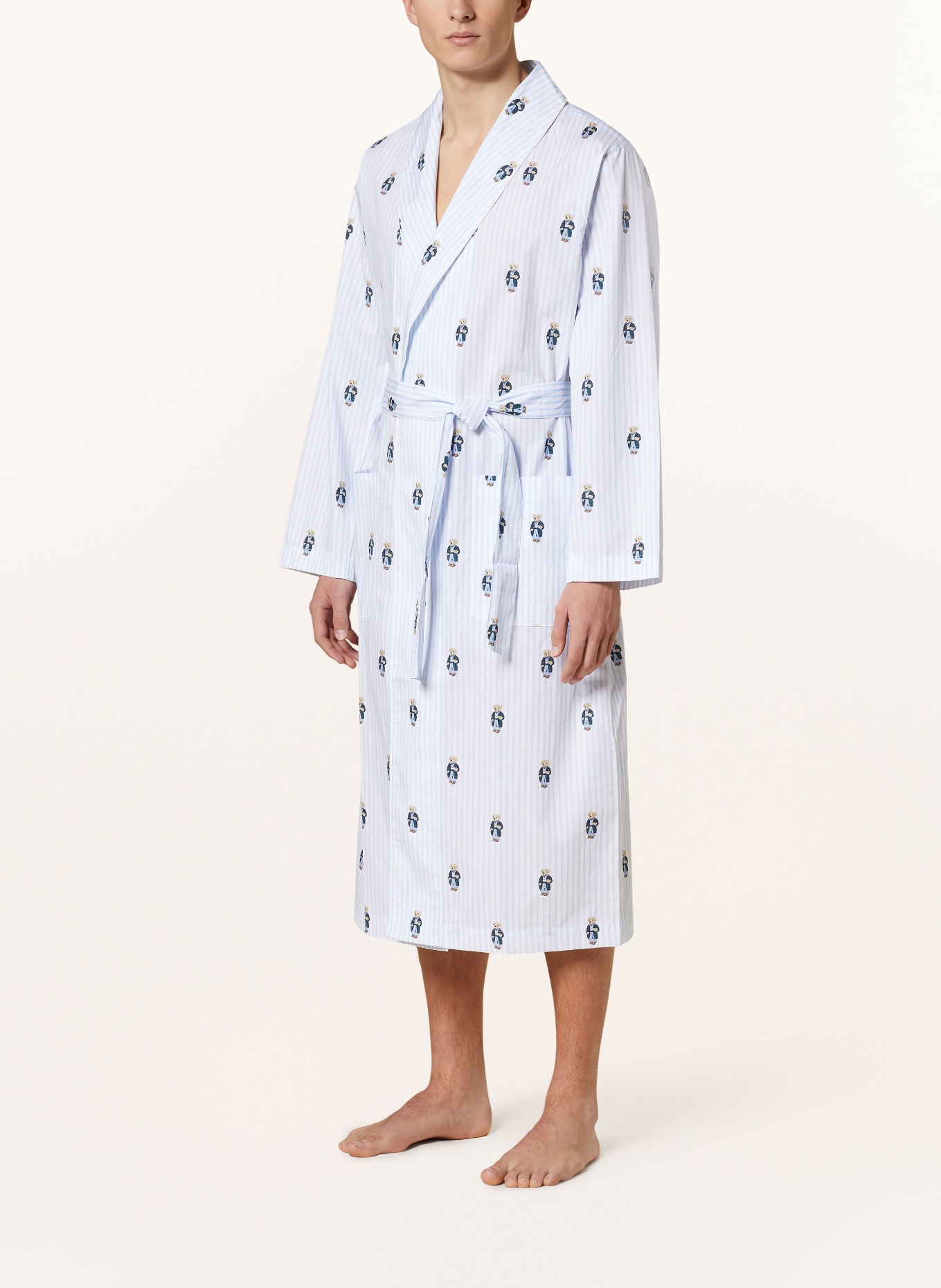 POLO RALPH LAUREN Men’s bathrobe, Color: LIGHT BLUE/ WHITE (Image 2)