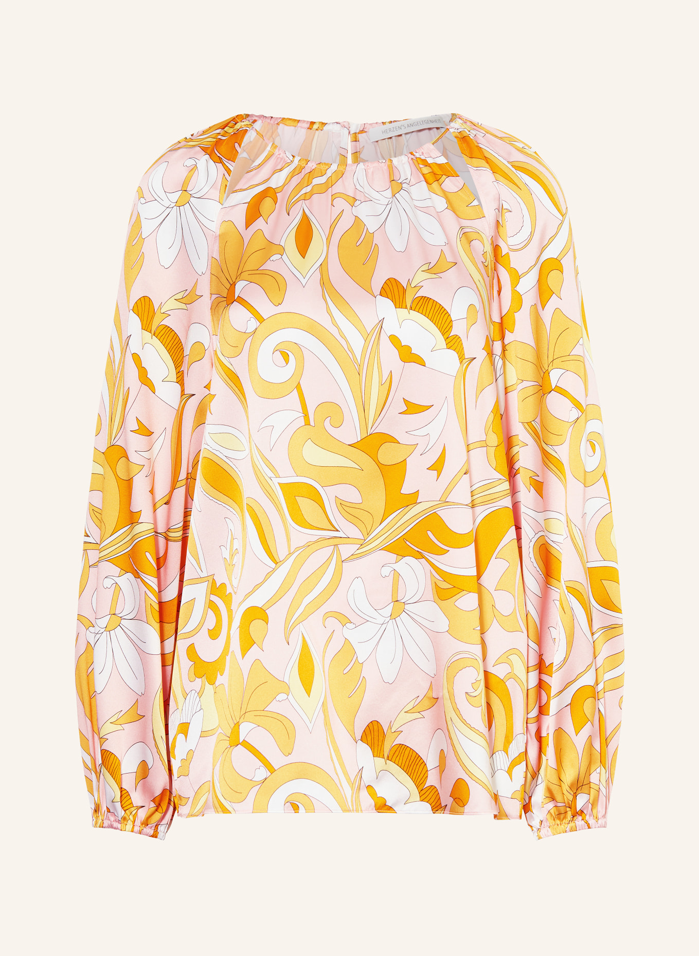 HERZEN'S ANGELEGENHEIT Shirt blouse in silk with cut-outs, Color: ROSE/ ORANGE/ YELLOW (Image 1)