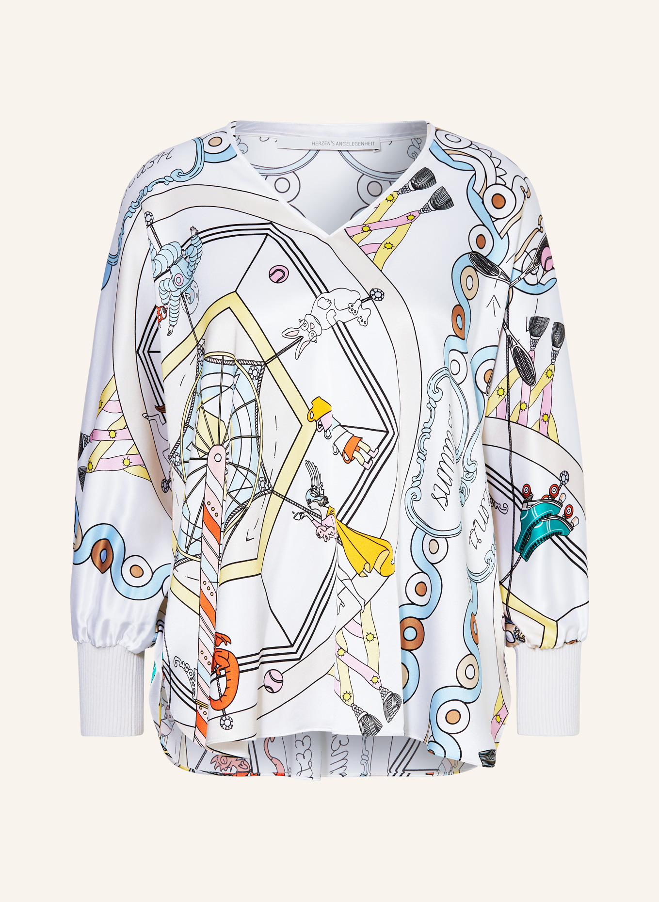 HERZEN'S ANGELEGENHEIT Shirt blouse in silk, Color: WHITE/ LIGHT BLUE/ LIGHT BROWN (Image 1)