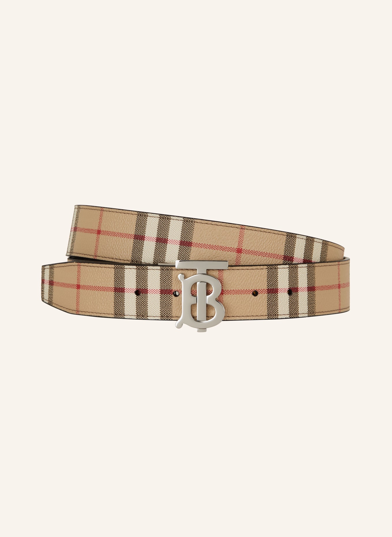BURBERRY Reversible leather belt, Color: BEIGE/ SILVER (Image 1)
