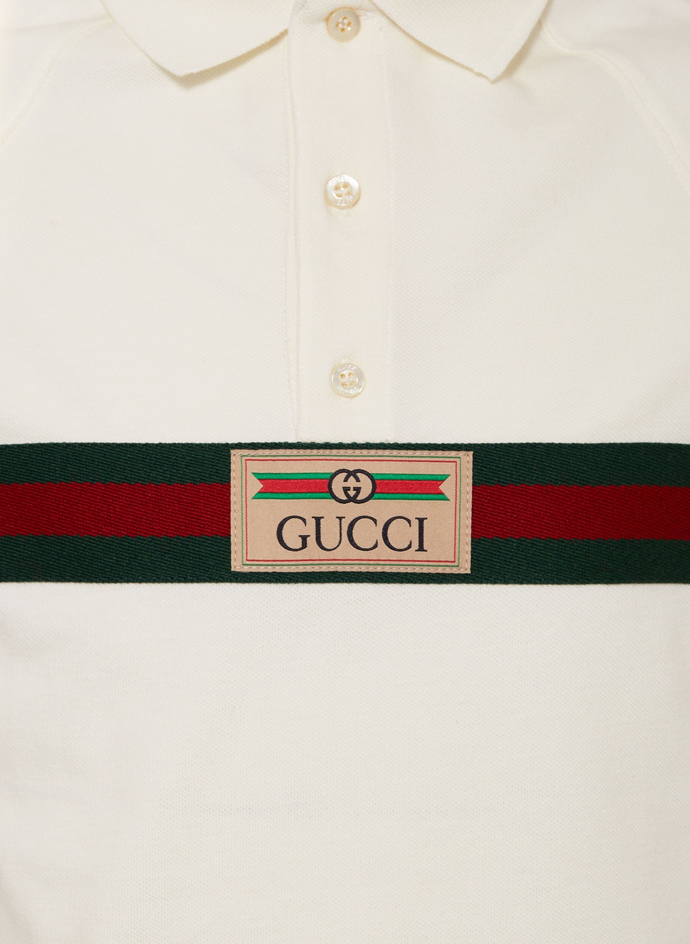 GUCCI Piqué-Poloshirt, Farbe: ECRU/ GRÜN/ ROT (Bild 3)