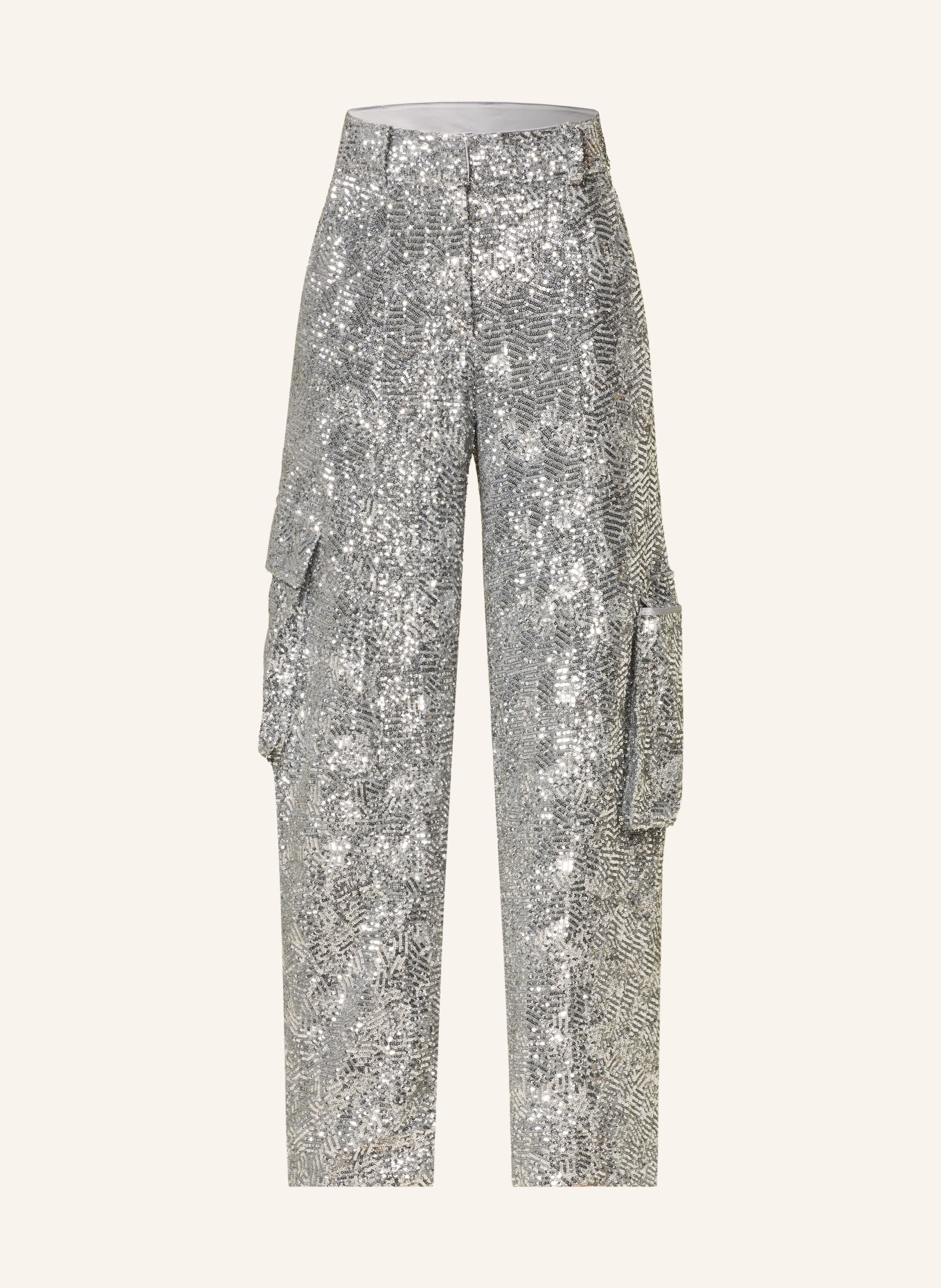 ROTATE Cargo pants with sequins, Color: SILVER (Image 1)