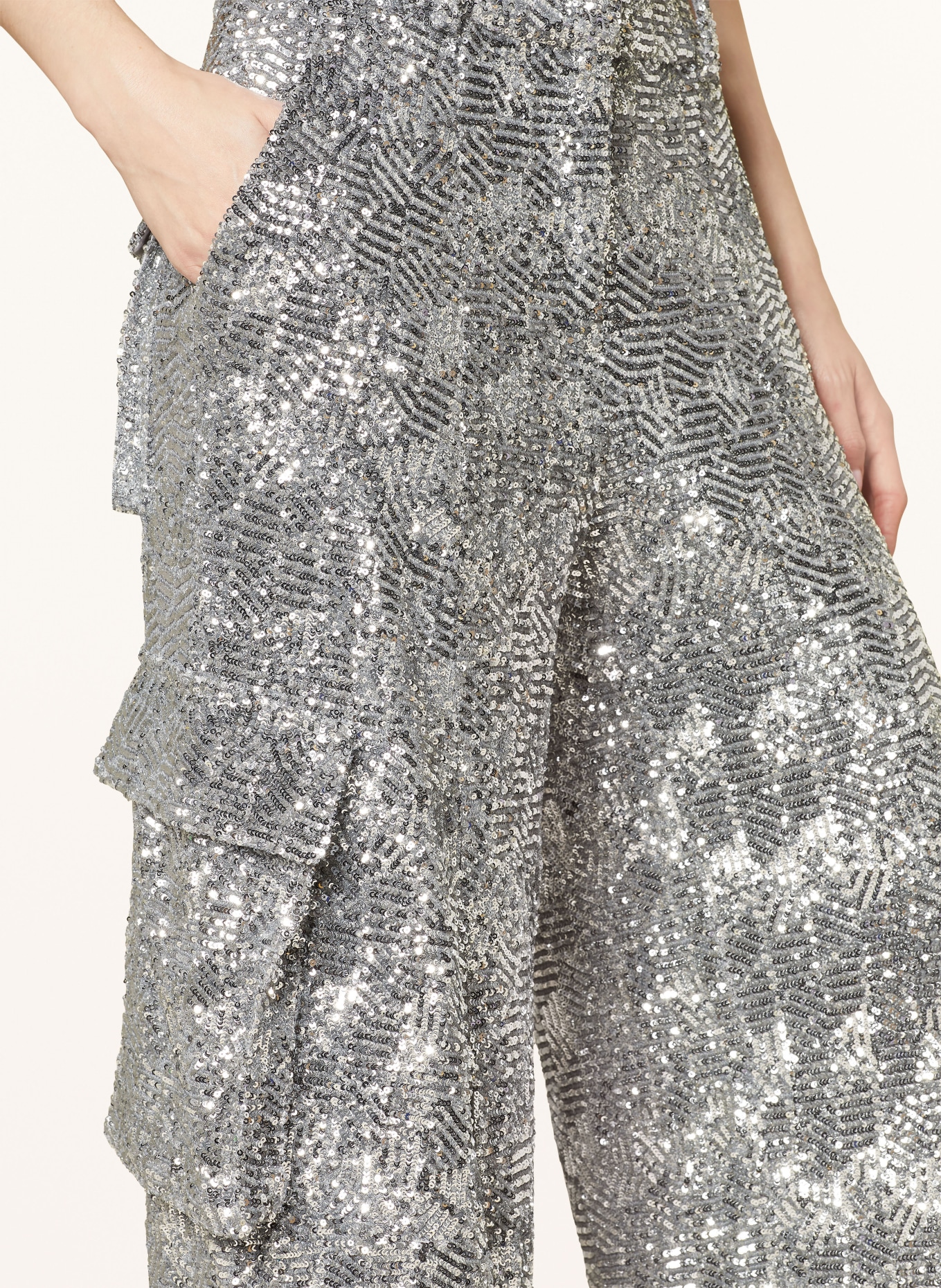 ROTATE Cargo pants with sequins, Color: SILVER (Image 5)