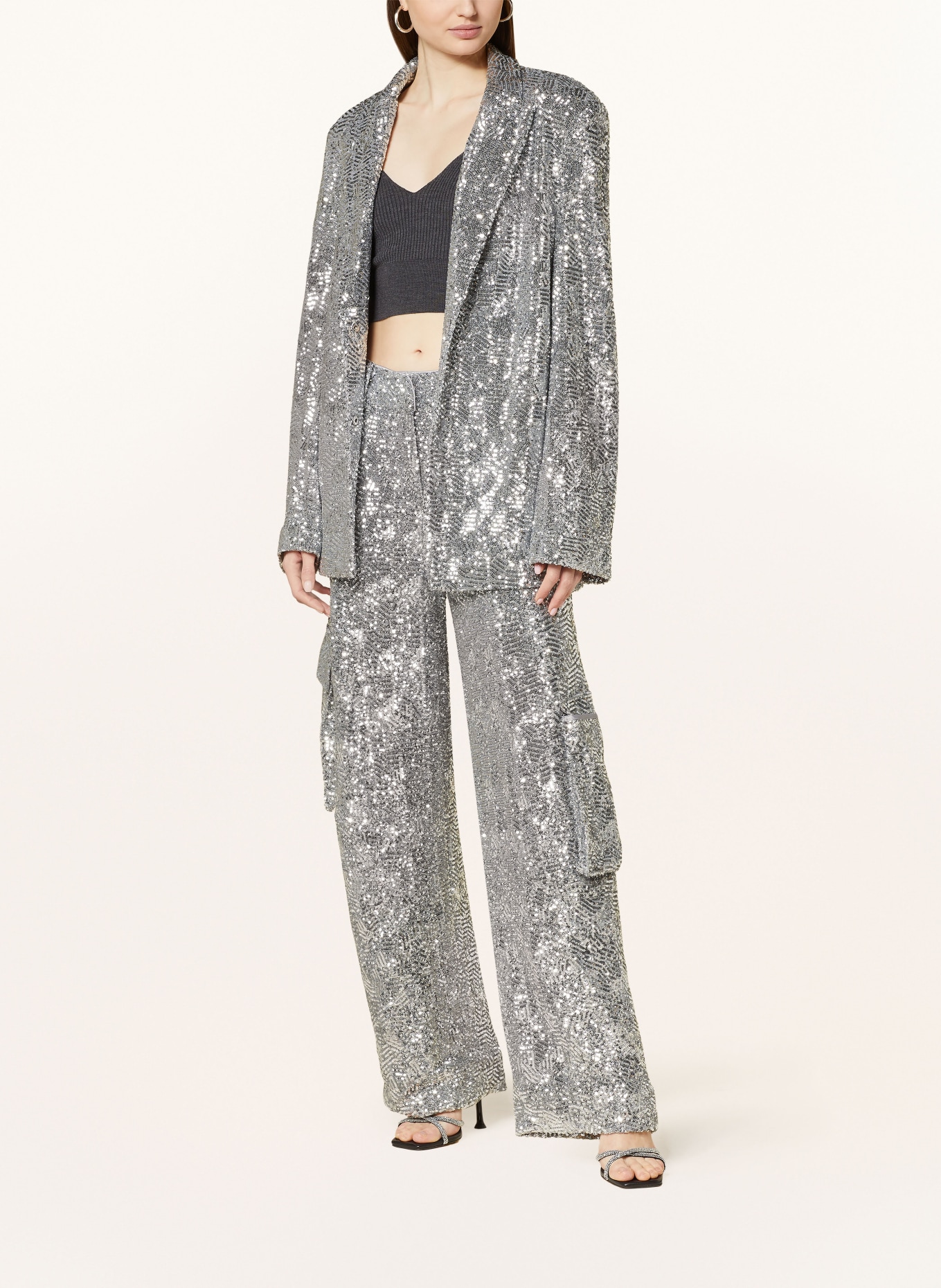 ROTATE Oversized blazer with sequins, Color: SILVER (Image 2)