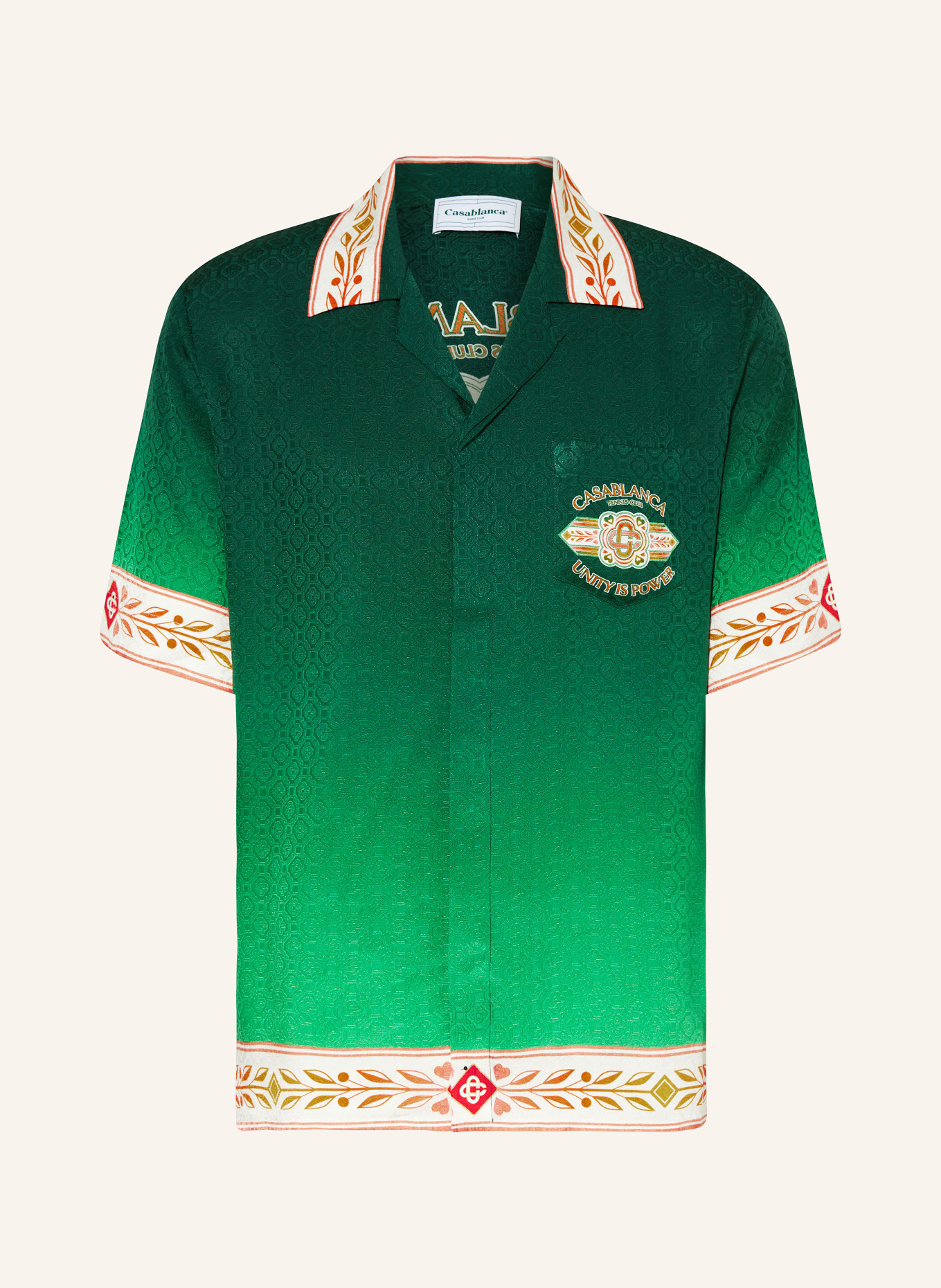 Casablanca Resort shirt comfort fit in silk, Color: DARK GREEN/ WHITE/ ORANGE (Image 1)
