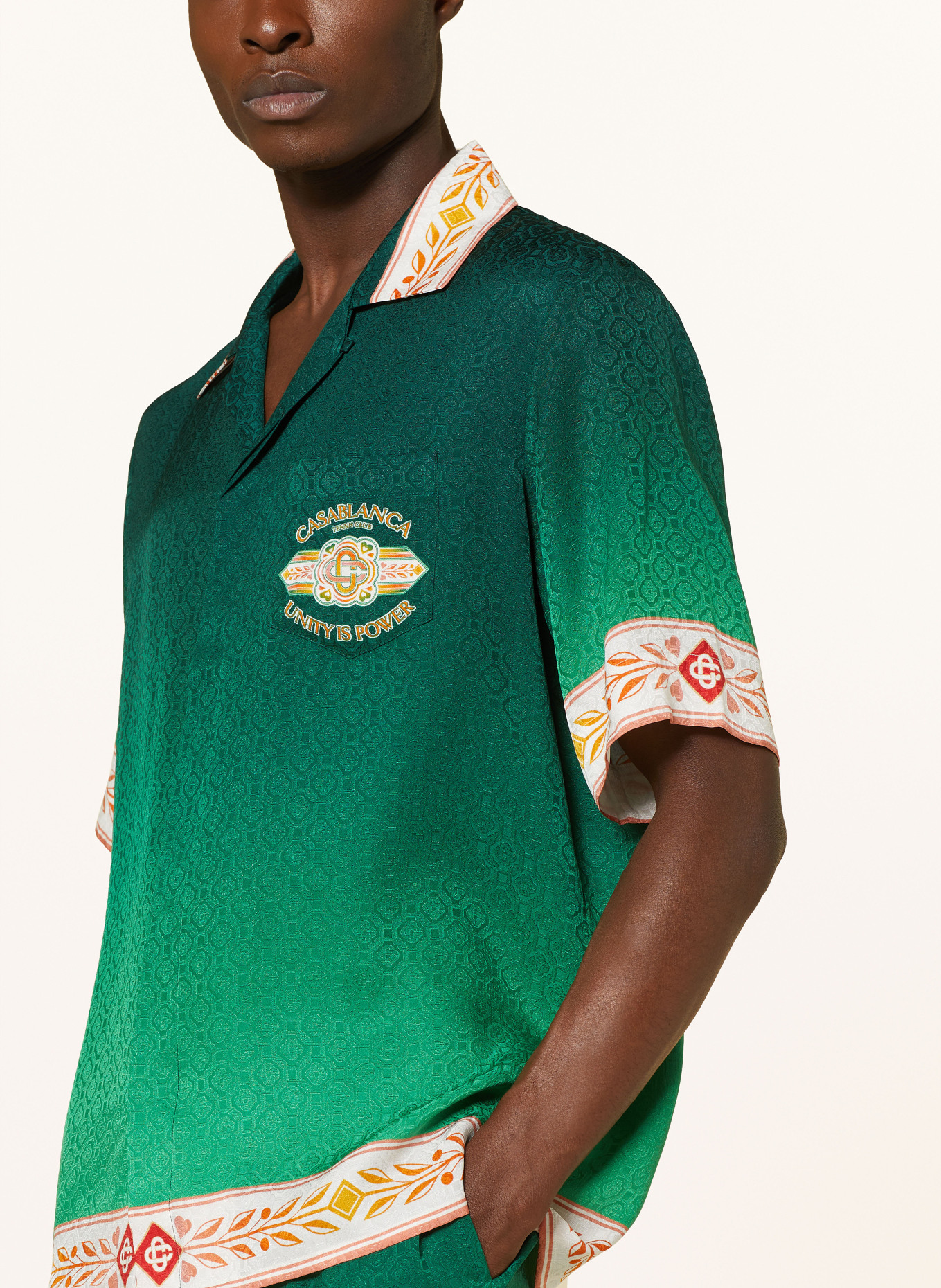 Casablanca Resort shirt comfort fit in silk, Color: DARK GREEN/ WHITE/ ORANGE (Image 4)