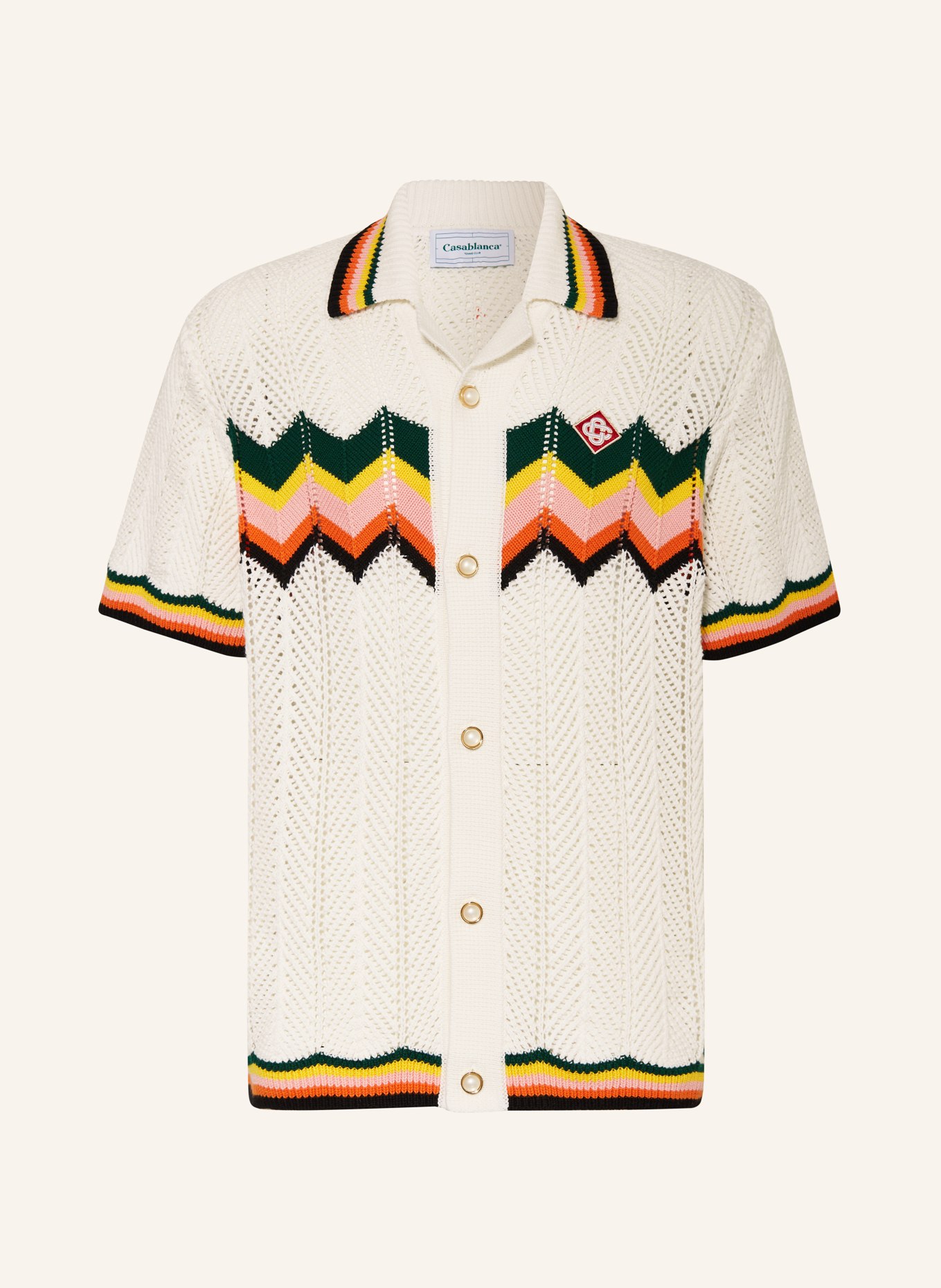 Casablanca Resort shirt comfort fit in knitted fabric, Color: WHITE/ ORANGE/ BLACK (Image 1)
