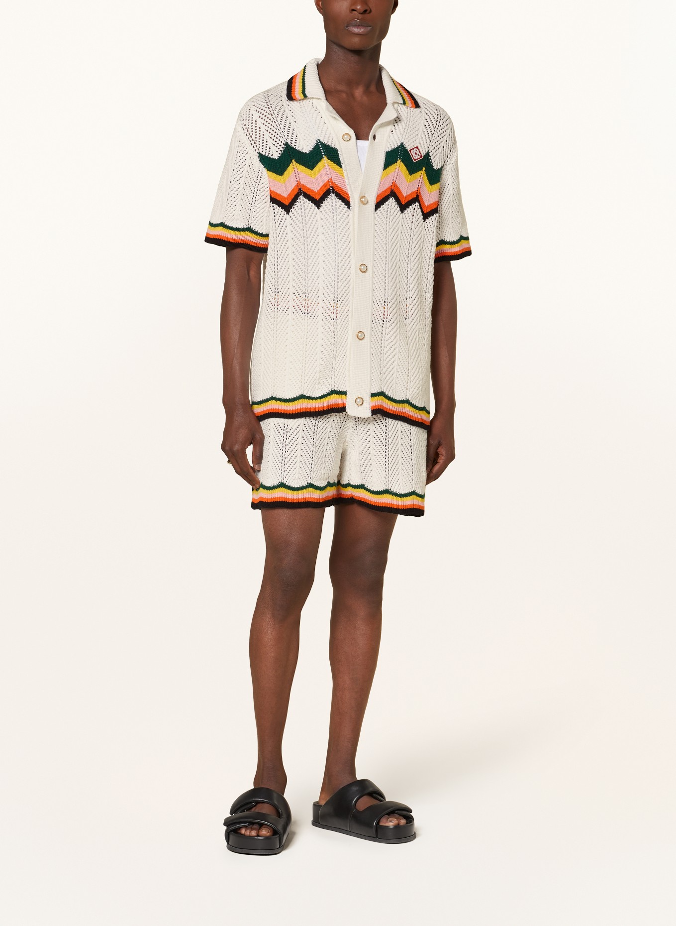 Casablanca Resort shirt comfort fit in knitted fabric, Color: WHITE/ ORANGE/ BLACK (Image 2)