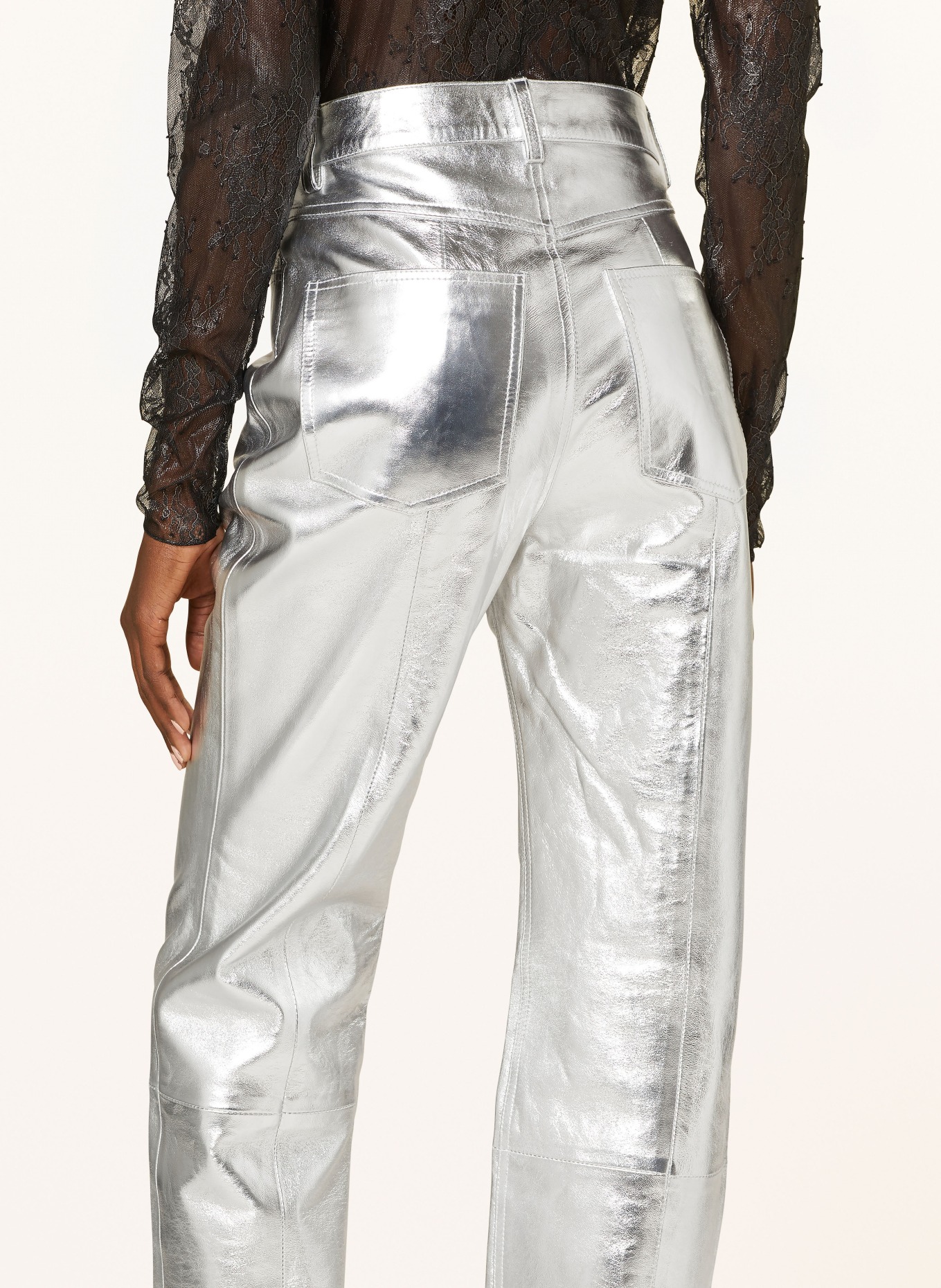 MRS & HUGS Leather trousers, Color: SILVER (Image 5)