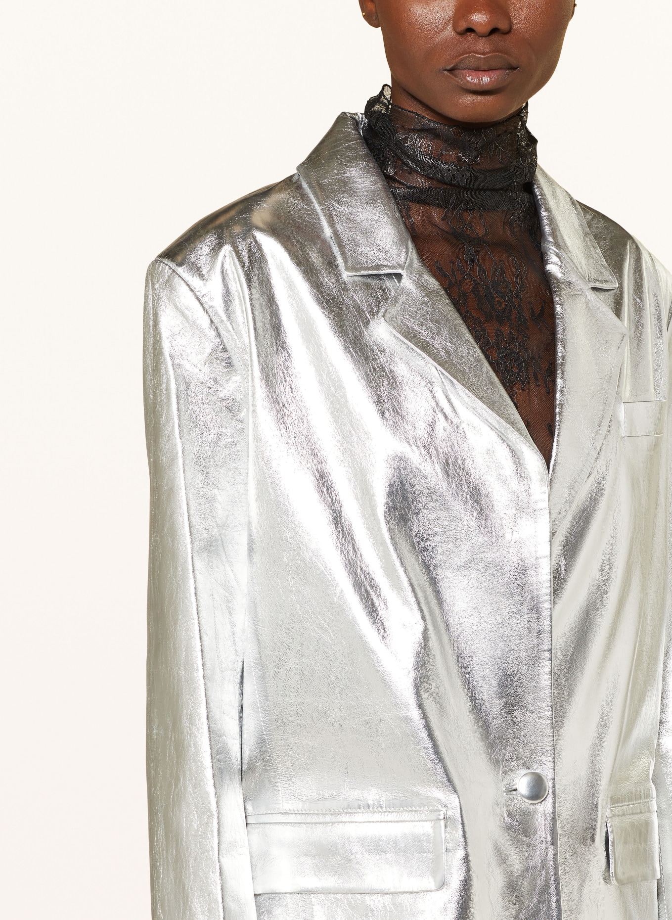 Leather jacket silver hot sale