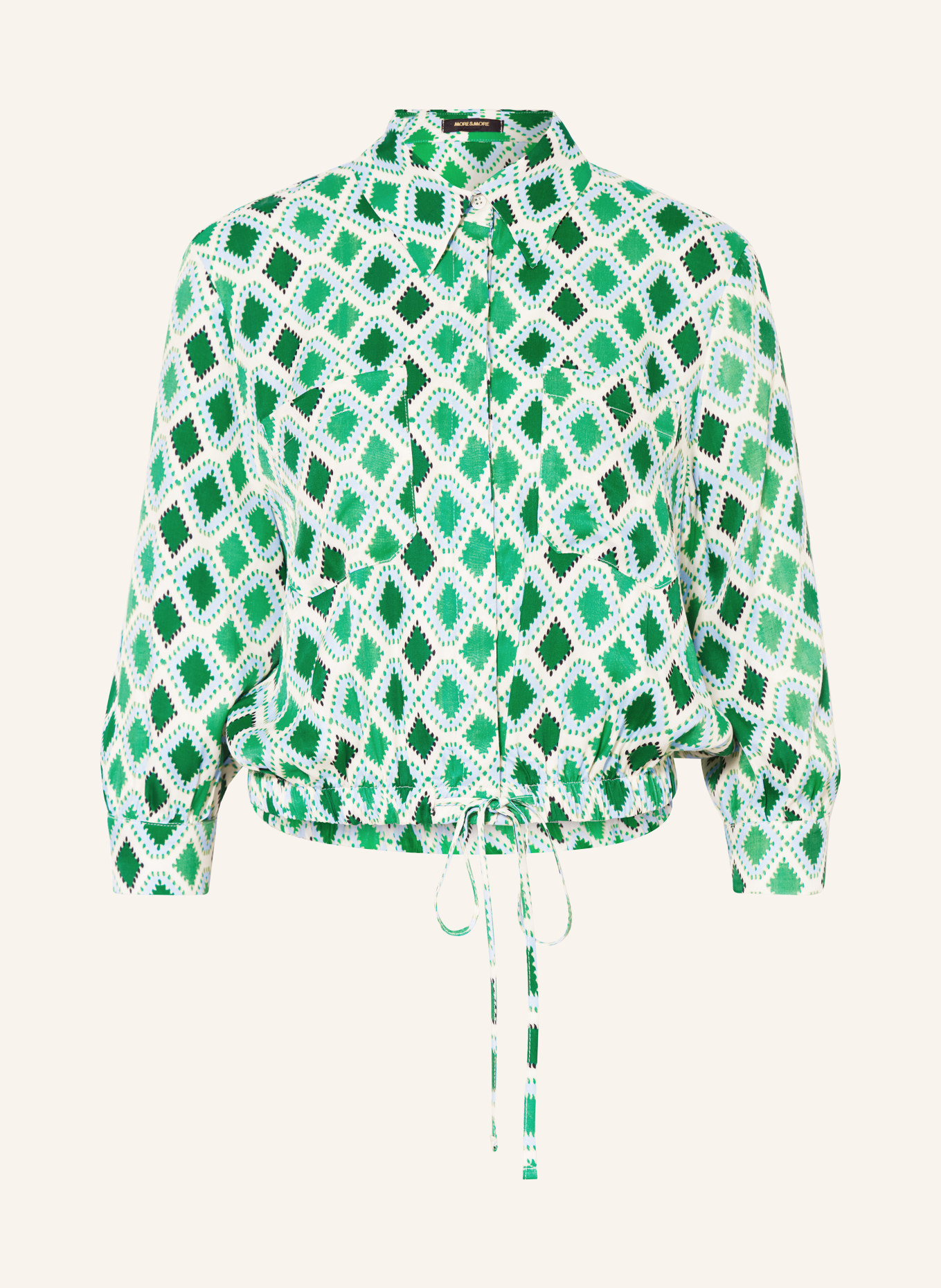 MORE & MORE Cropped shirt blouse made of satin, Color: GREEN/ ECRU/ BLACK (Image 1)
