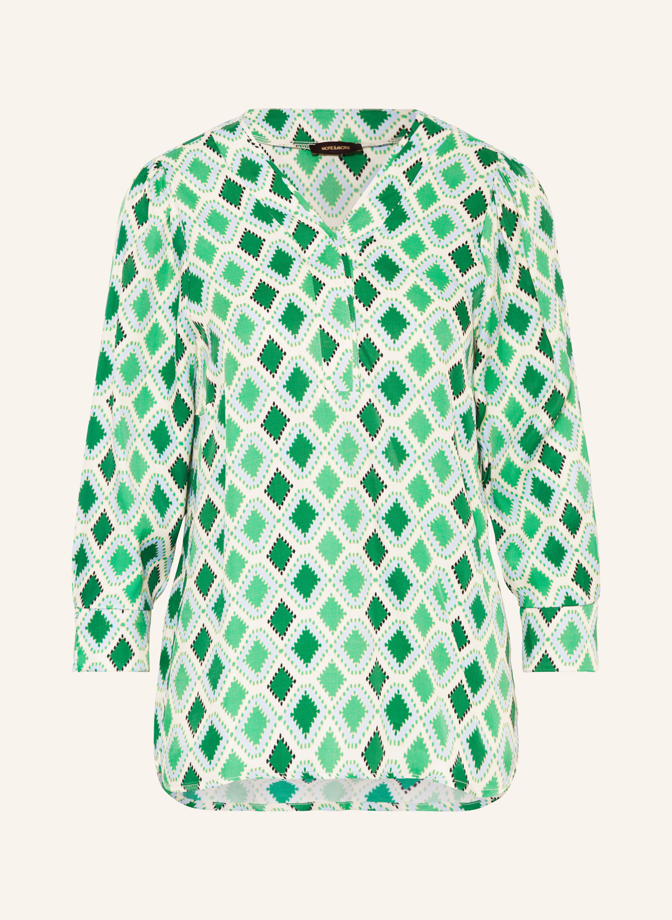 MORE & MORE Shirt blouse made of satin with 3/4 sleeves, Color: GREEN/ ECRU/ BLACK (Image 1)