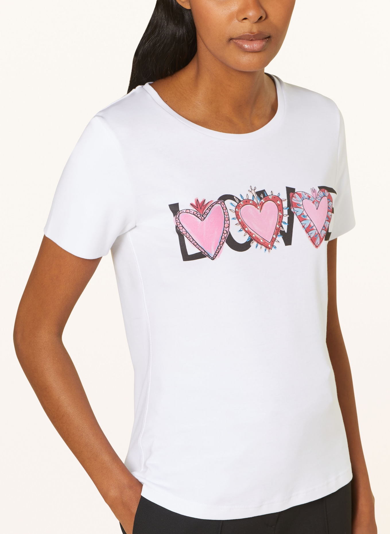lilienfels T-shirt z obszyciem ozdobnymi kamykami, Kolor: BIAŁY/ RÓŻOWY (Obrazek 4)