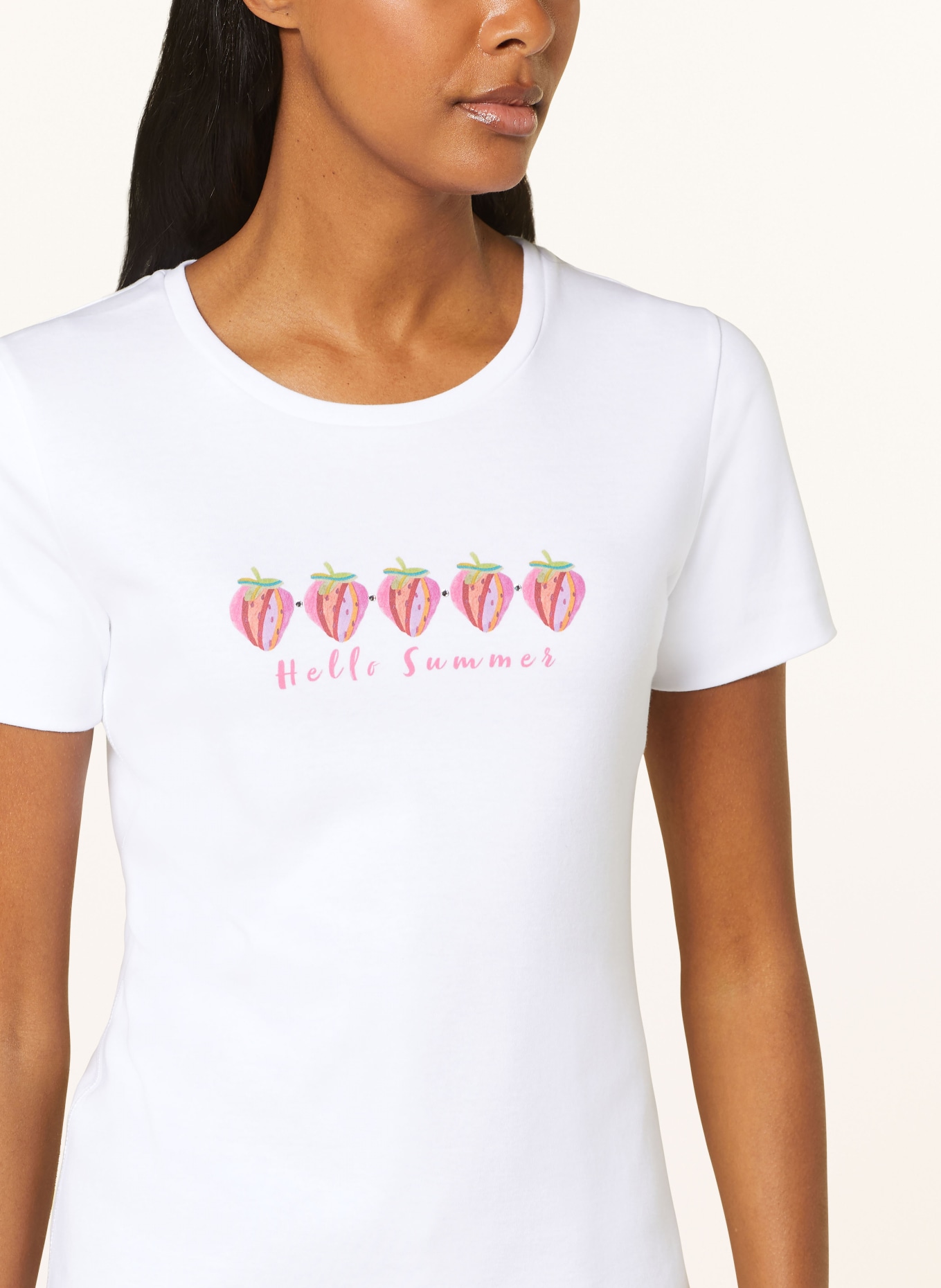 lilienfels T-shirt z obszyciem ozdobnymi kamykami, Kolor: BIAŁY/ BLADORÓŻOWY/ POMARAŃCZOWY (Obrazek 4)