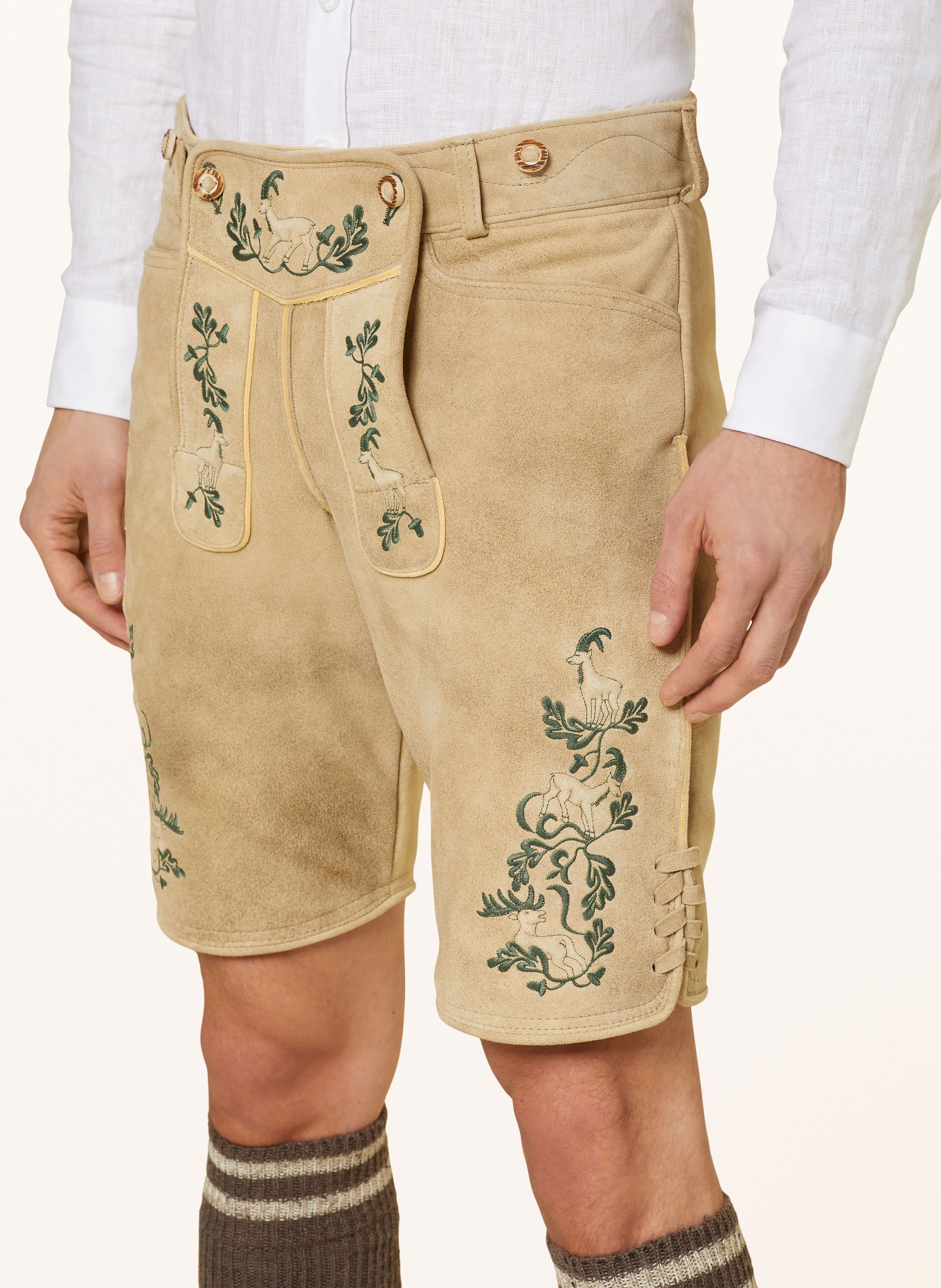 OSTARRICHI Spodnie skórzane w stylu ludowym WILDLEBEN, Kolor: BEŻOWY (Obrazek 5)