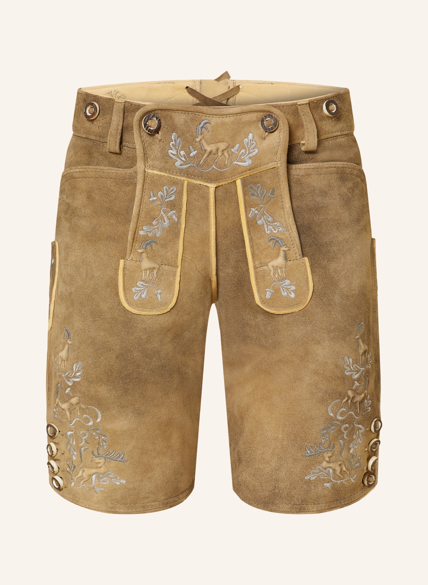 OSTARRICHI Spodnie skórzane w stylu ludowym WILDLEBEN, Kolor: KHAKI (Obrazek 1)