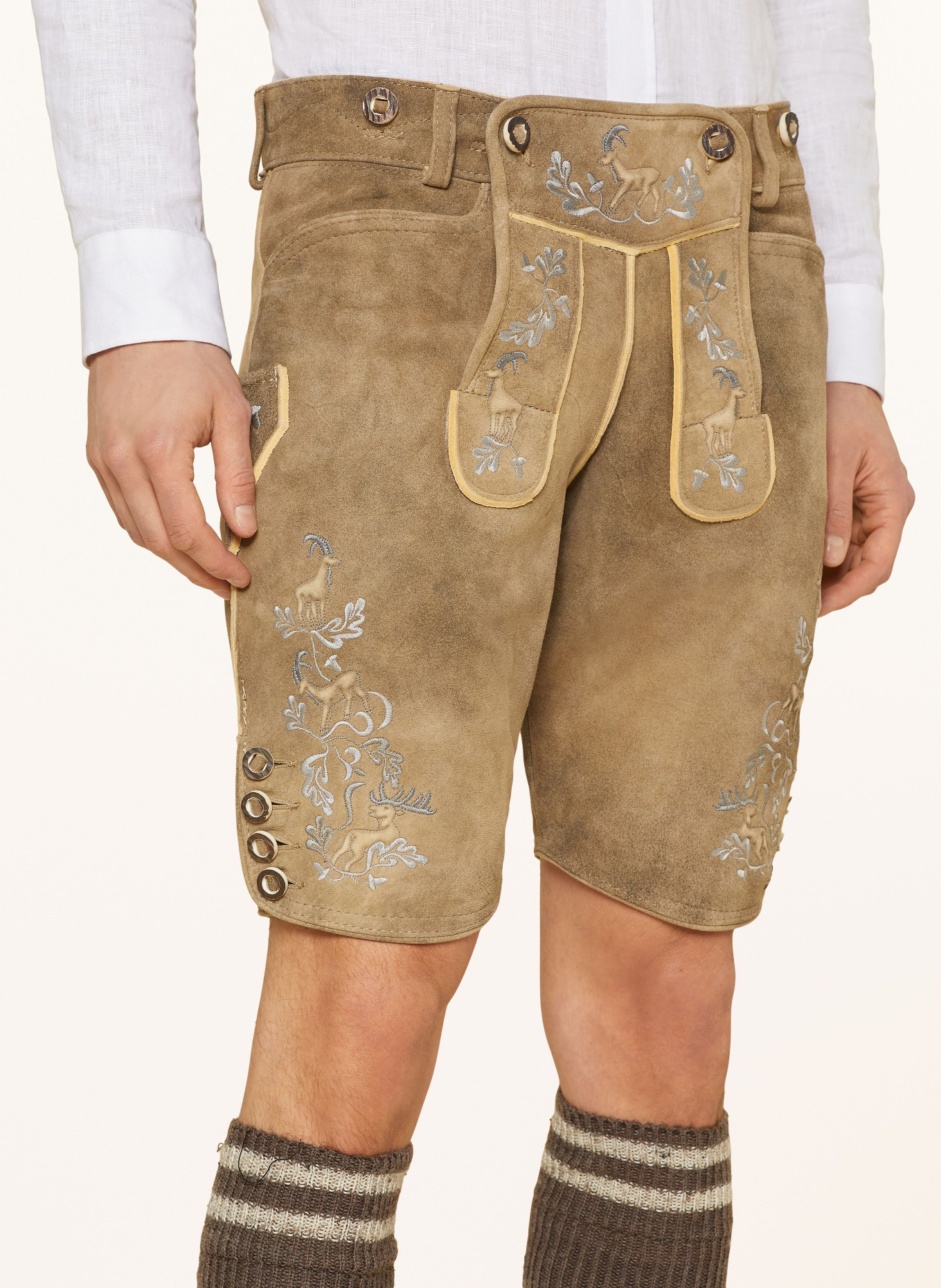 OSTARRICHI Spodnie skórzane w stylu ludowym WILDLEBEN, Kolor: KHAKI (Obrazek 5)