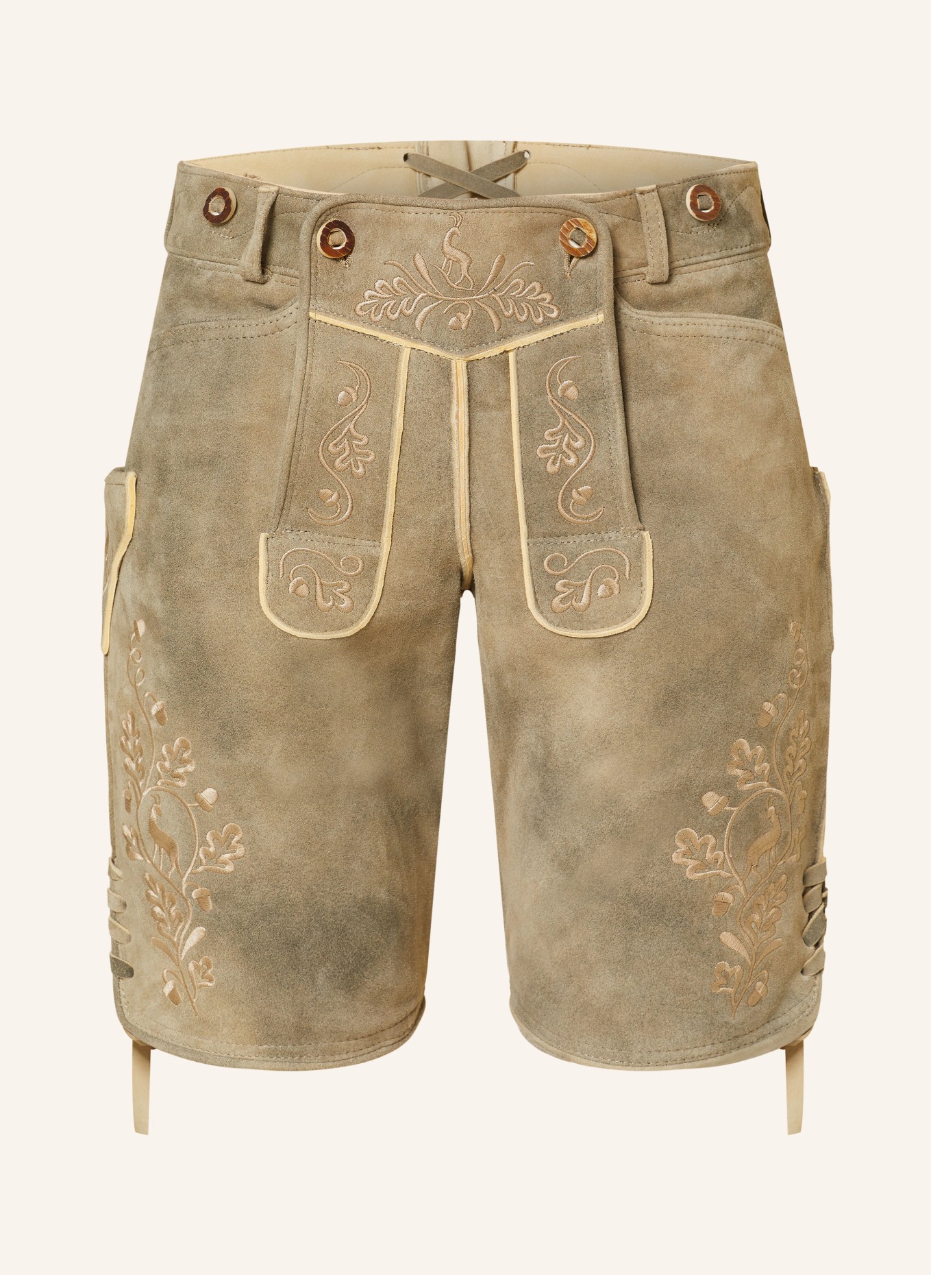 OSTARRICHI Spodnie skórzane w stylu ludowym LUDWIG, Kolor: SZAROBRĄZOWY (Obrazek 1)
