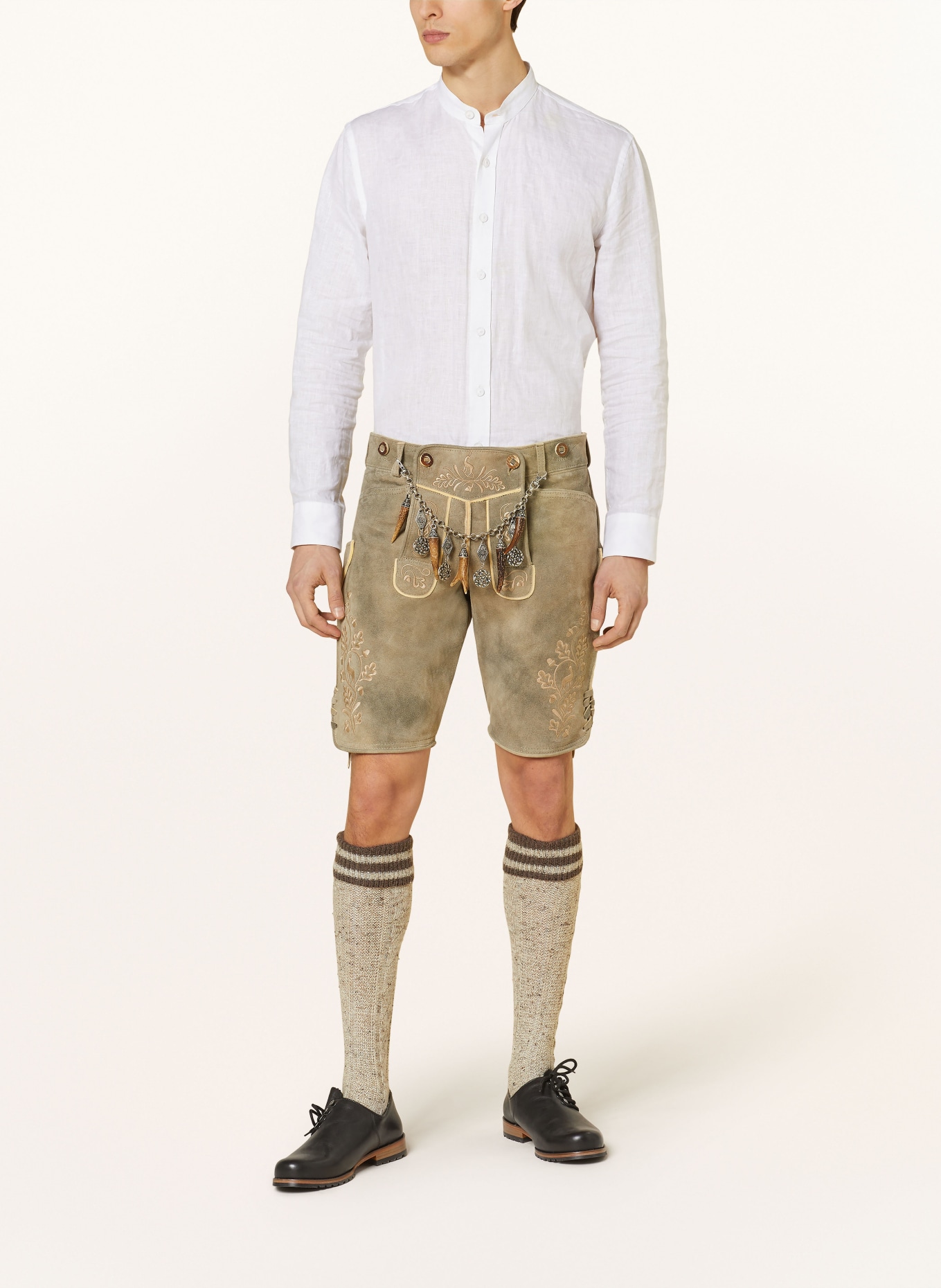 OSTARRICHI Spodnie skórzane w stylu ludowym LUDWIG, Kolor: SZAROBRĄZOWY (Obrazek 2)