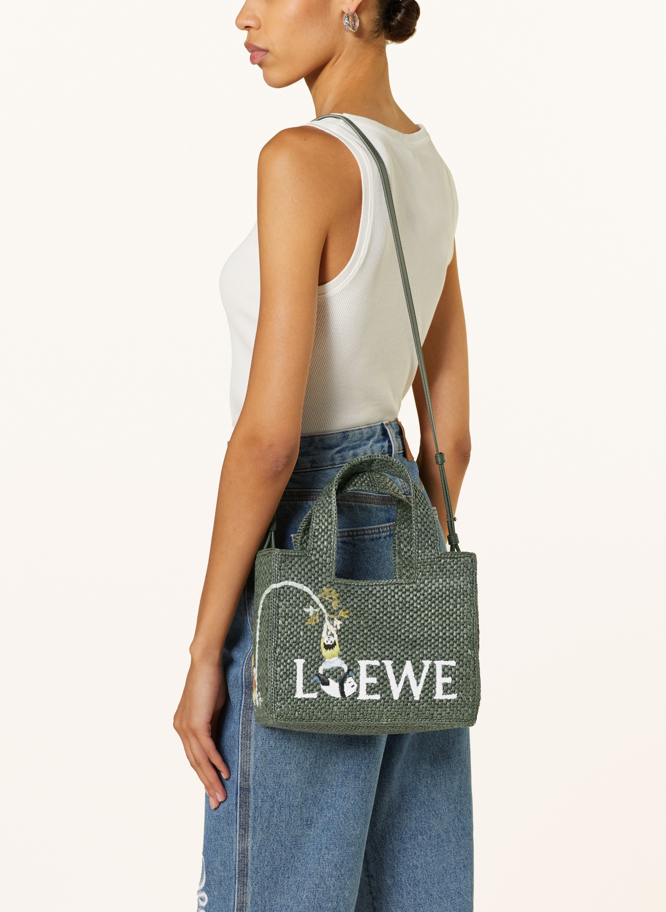 LOEWE Shopper FONT SMALL, Color: DARK GREEN/ WHITE/ YELLOW (Image 4)