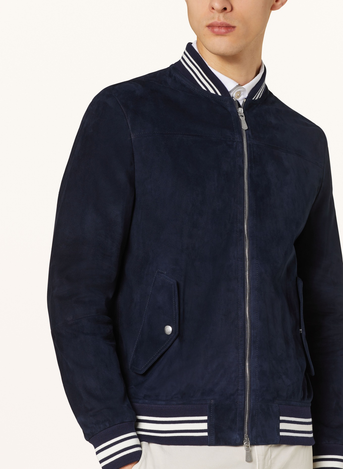 eleventy Leather jacket, Color: DARK BLUE (Image 4)