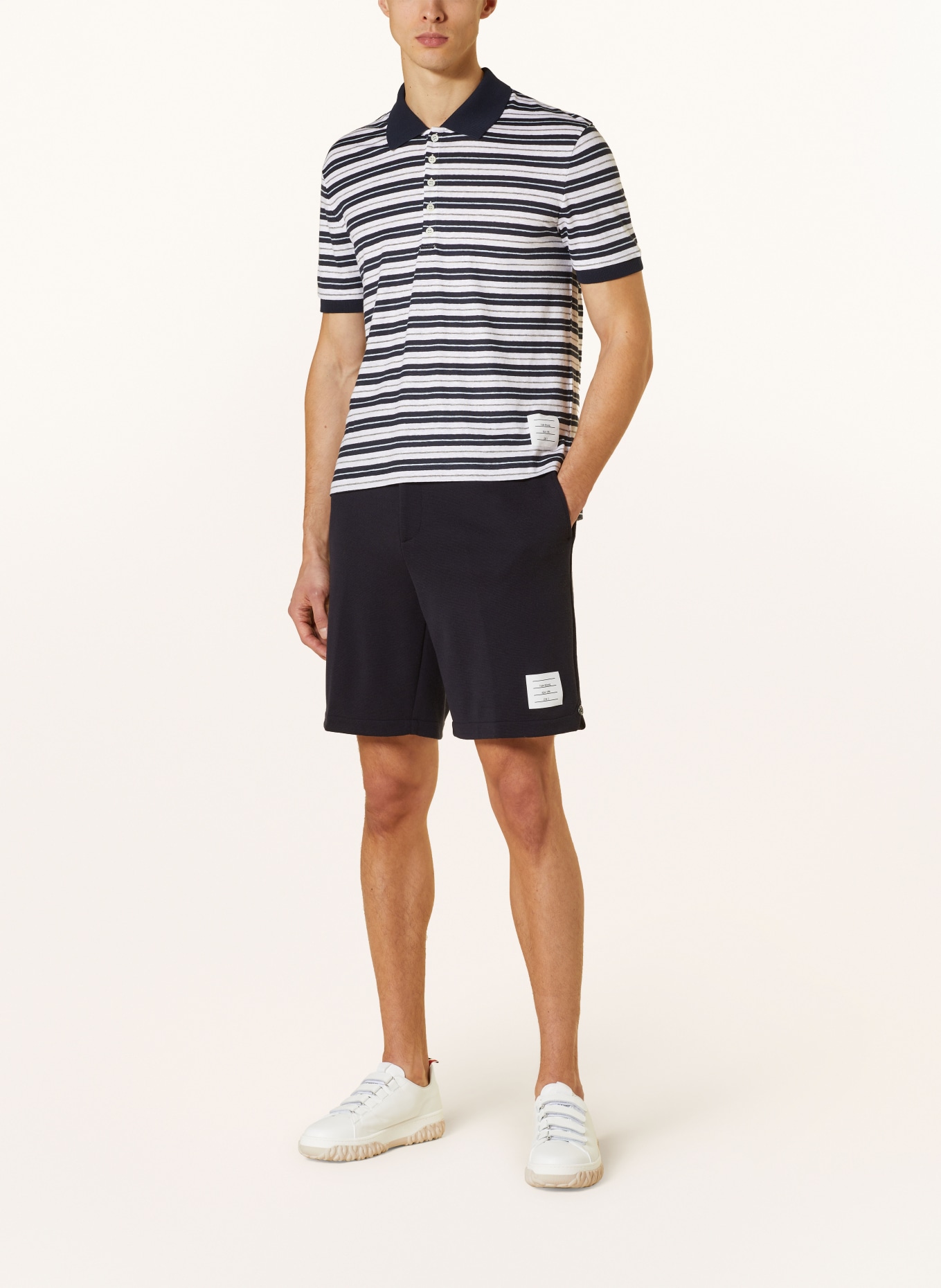 THOM BROWNE. Knit polo shirt made of linen, Color: DARK BLUE/ WHITE (Image 2)