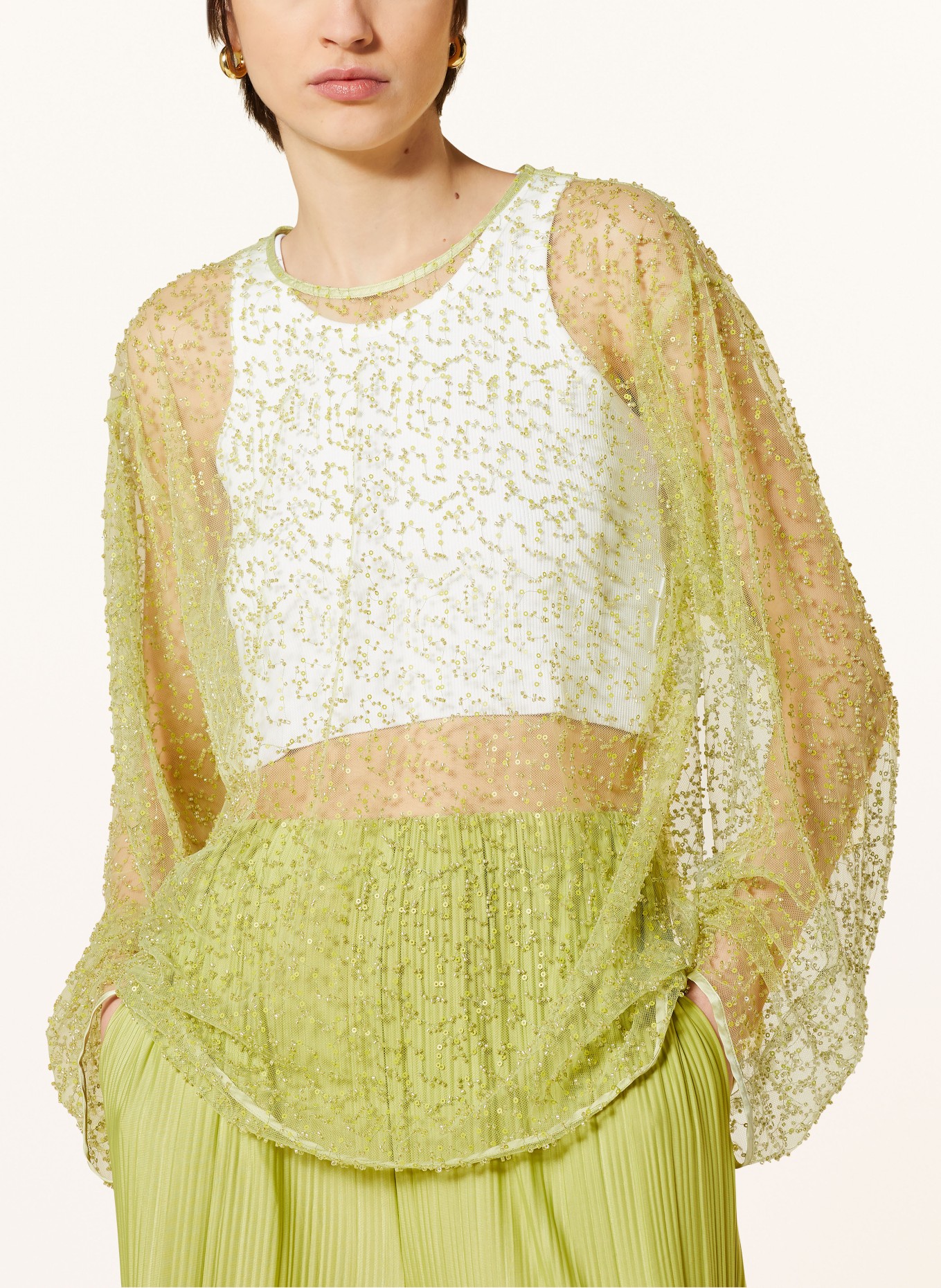 SAMSØE  SAMSØE Shirt blouse SAMALLY in mesh with decorative beads and sequins, Color: LIGHT GREEN (Image 4)