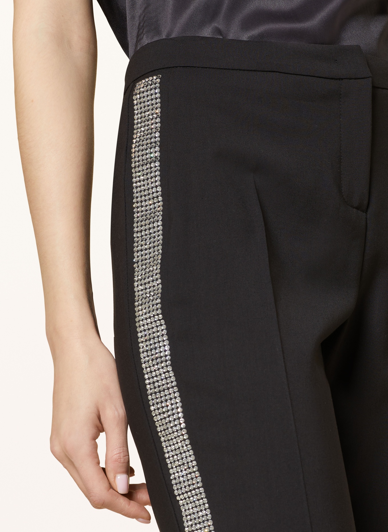 PINKO Trousers GABARDINA with decorative gems, Color: BLACK/ SILVER (Image 5)
