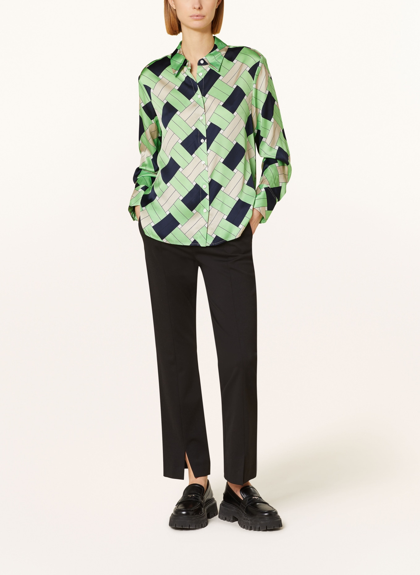 someday Shirt blouse ZOLOGNA in satin, Color: DARK BLUE/ GREEN/ NUDE (Image 2)