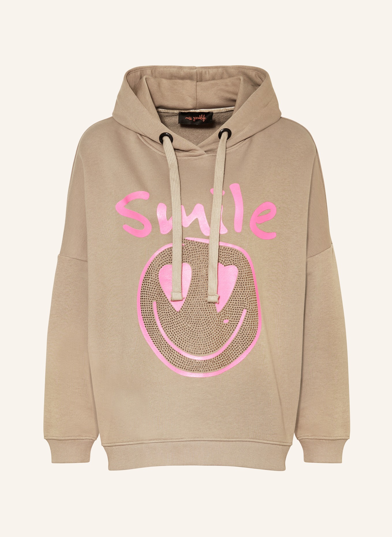 miss goodlife Hoodie with decorative gems, Color: TAUPE (Image 1)
