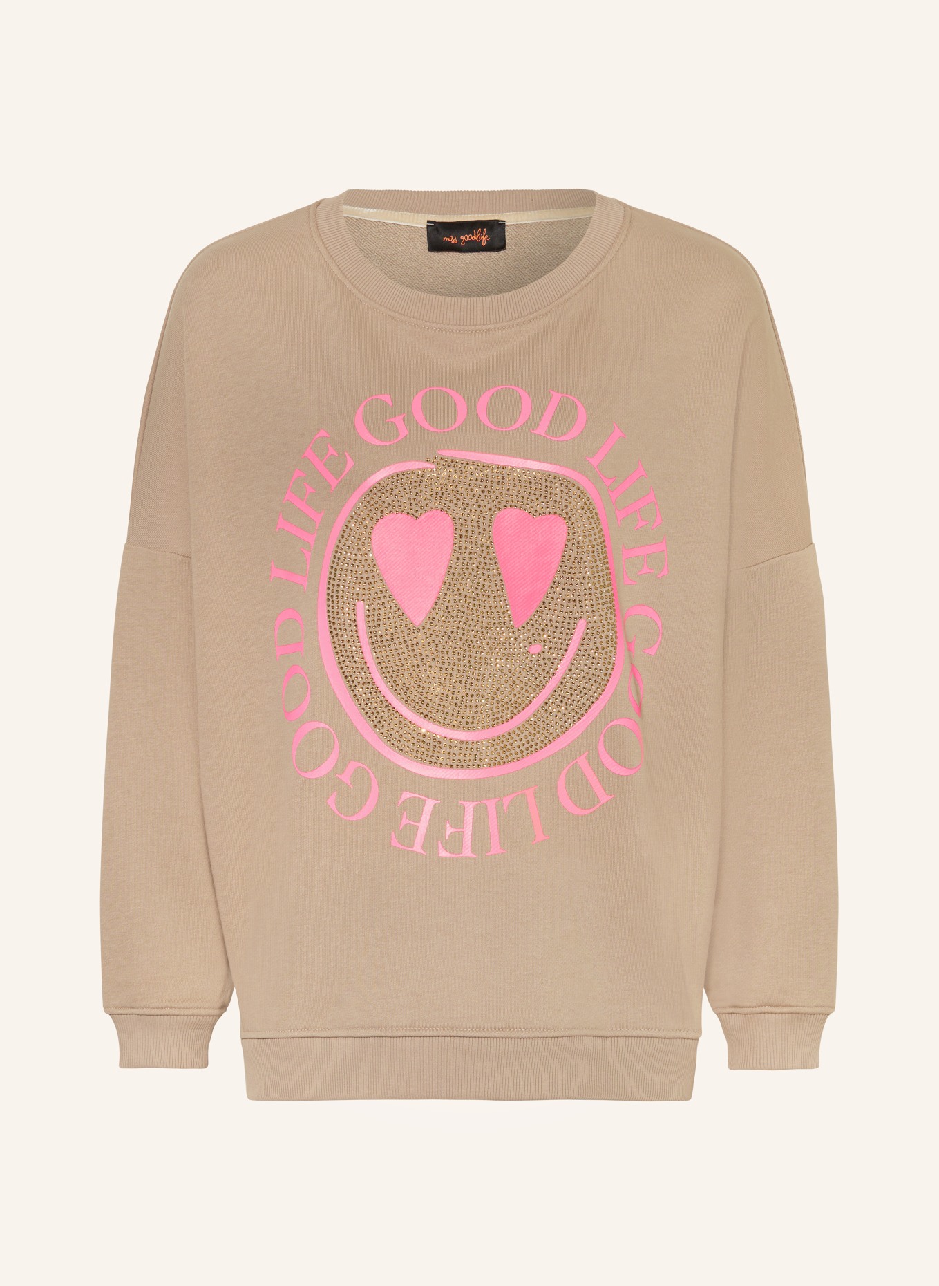 miss goodlife Sweatshirt with decorative gems, Color: LIGHT BROWN (Image 1)
