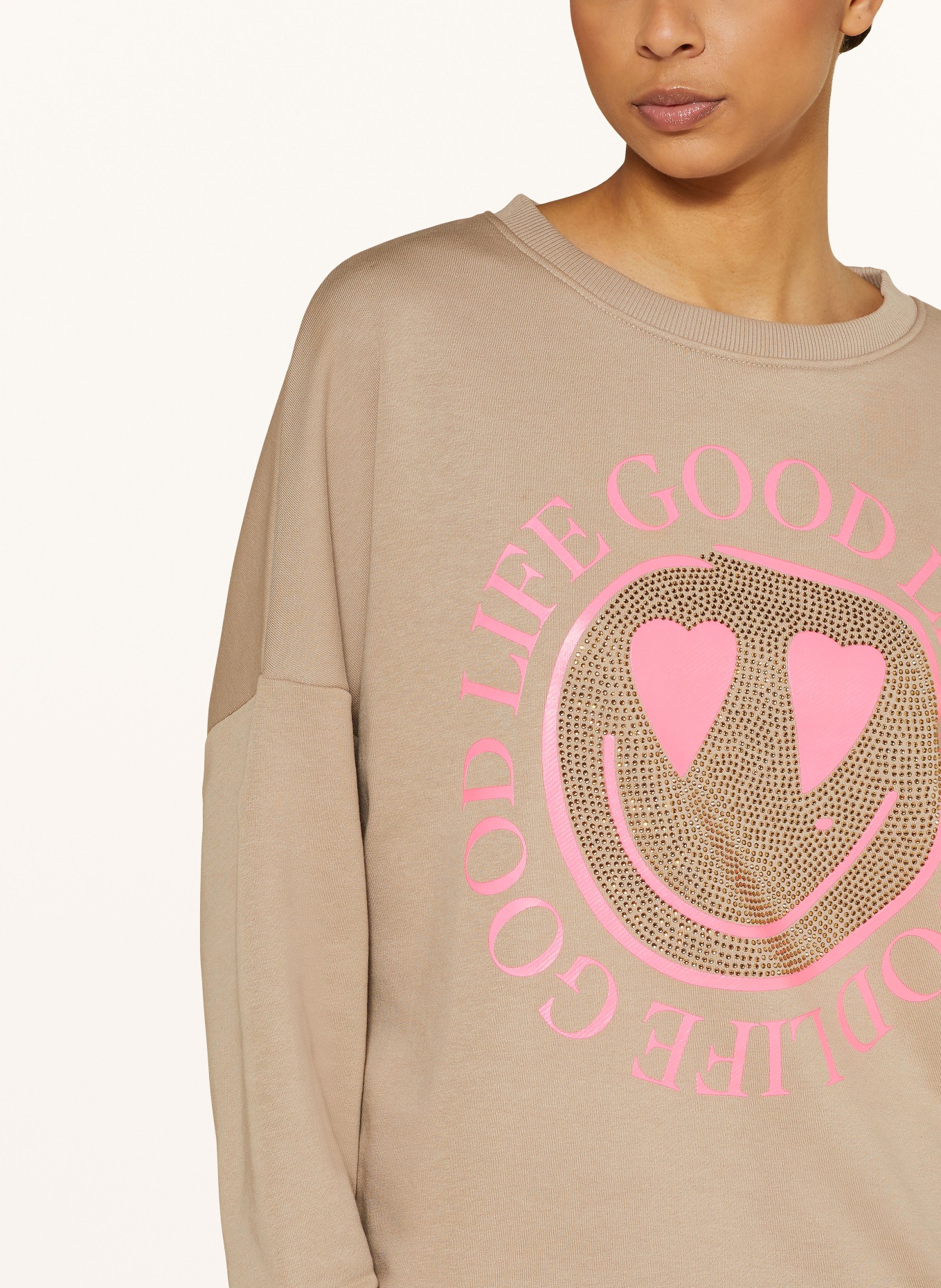 miss goodlife Sweatshirt with decorative gems, Color: LIGHT BROWN (Image 4)