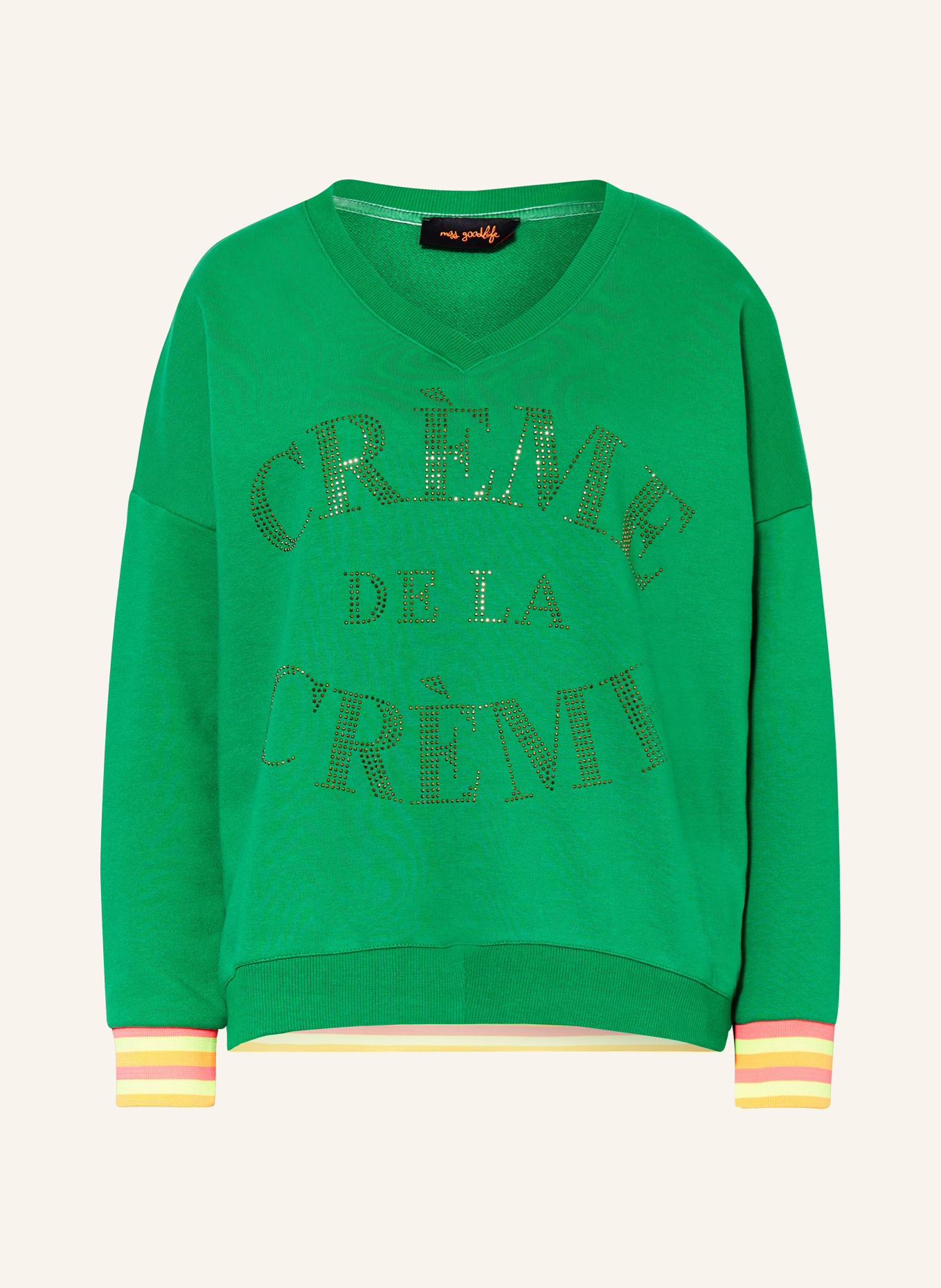 miss goodlife Sweatshirt with decorative gems, Color: GREEN/ NEON PINK/ NEON ORANGE (Image 1)