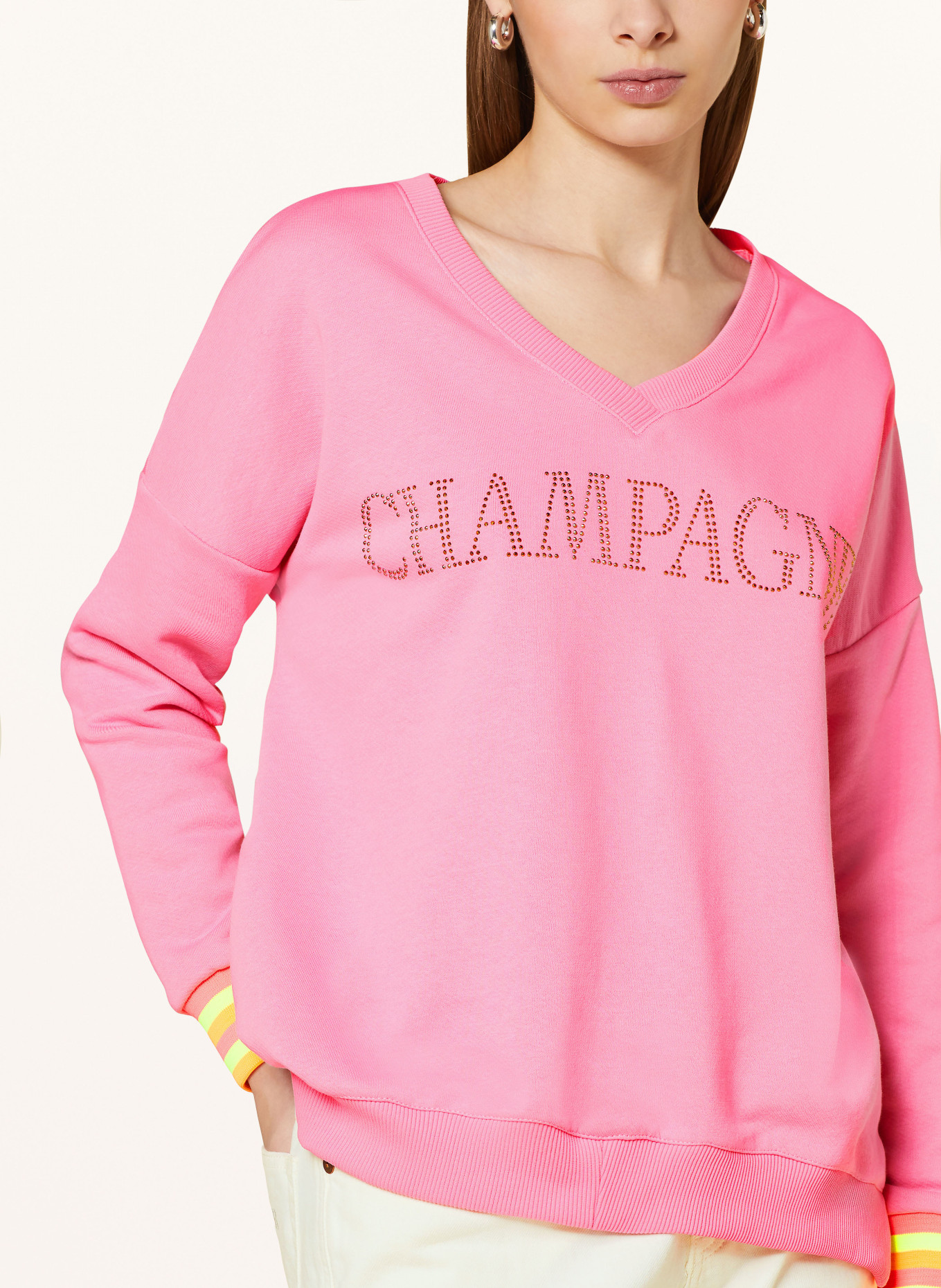 miss goodlife Sweatshirt with decorative gems, Color: PINK/ NEON ORANGE/ NEON GREEN (Image 4)