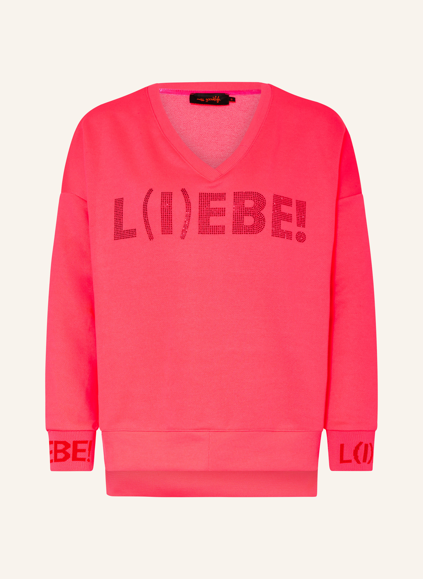 miss goodlife Sweatshirt with decorative gems, Color: NEON PINK (Image 1)