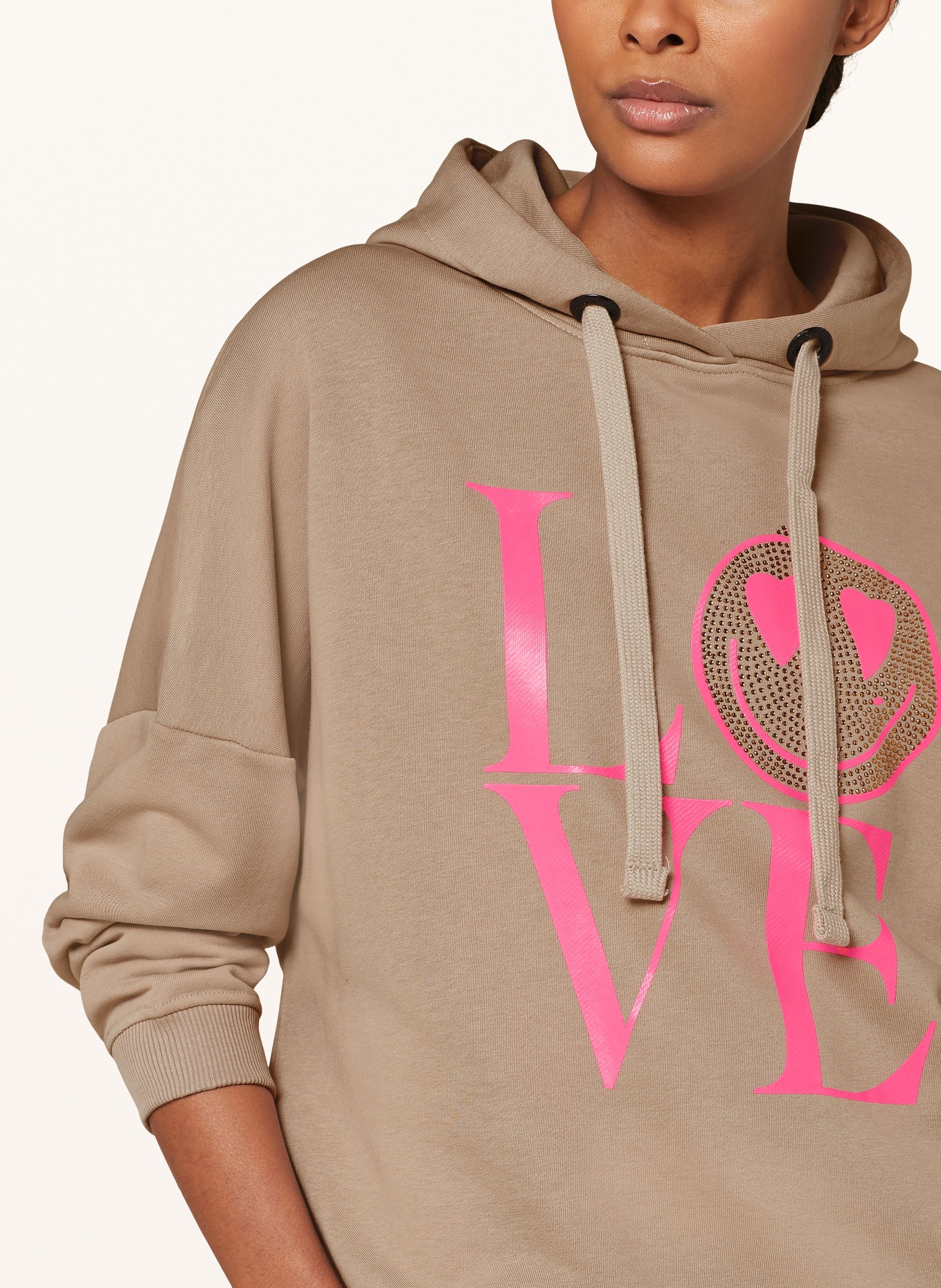 miss goodlife Hoodie with decorative gems, Color: BROWN/ NEON PINK (Image 5)