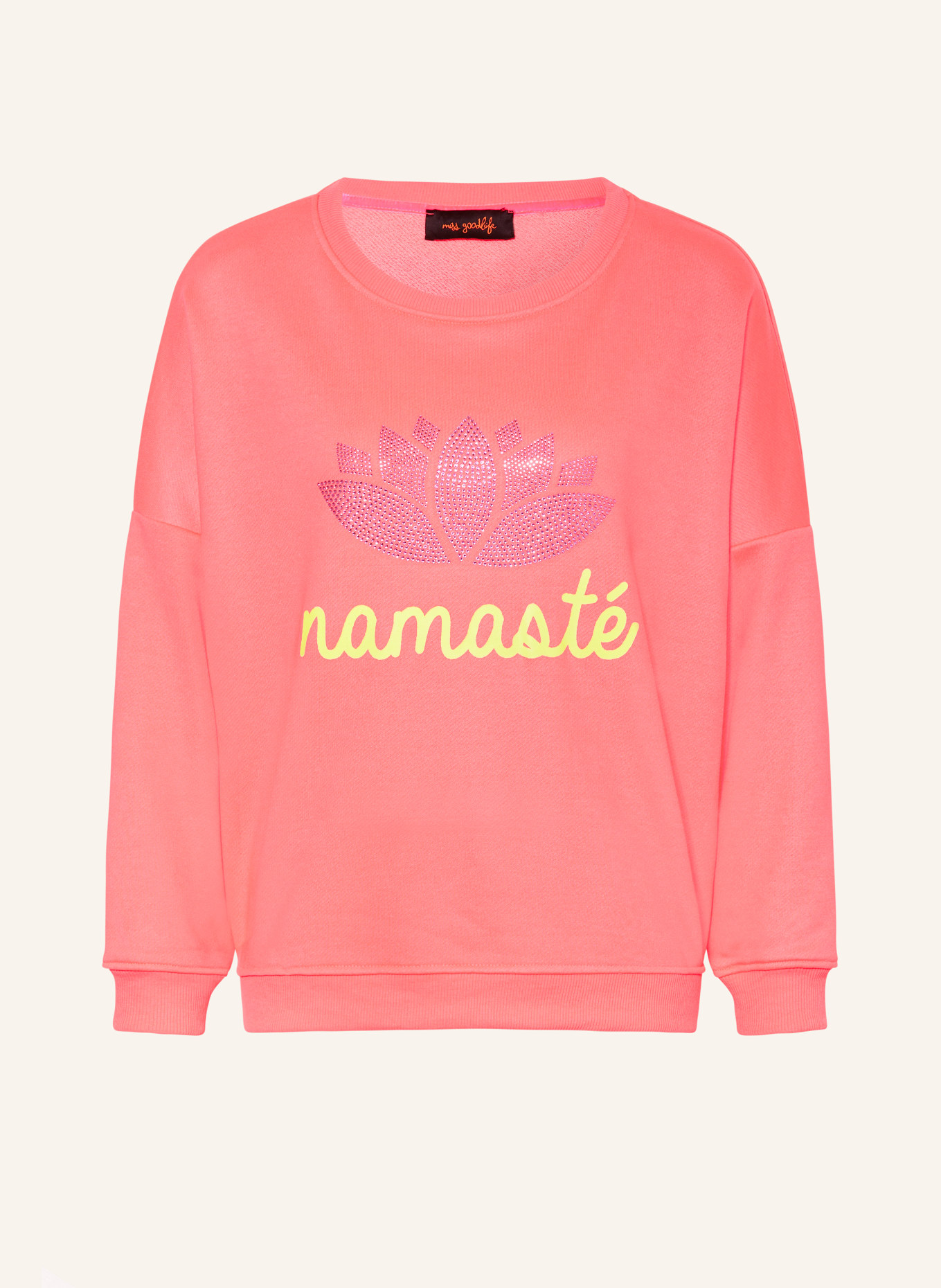 miss goodlife Sweatshirt with decorative gems, Color: NEON PINK/ NEON YELLOW (Image 1)