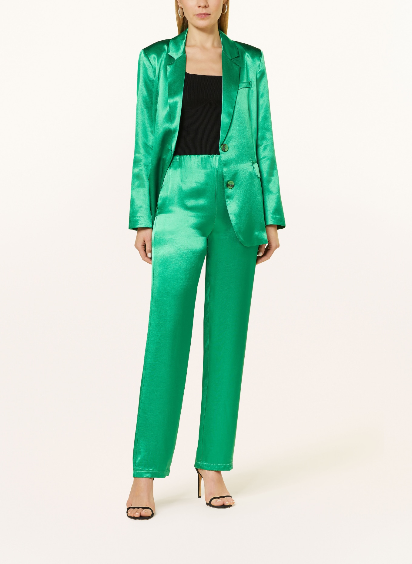 miss goodlife Wide leg trousers in satin, Color: GREEN (Image 2)