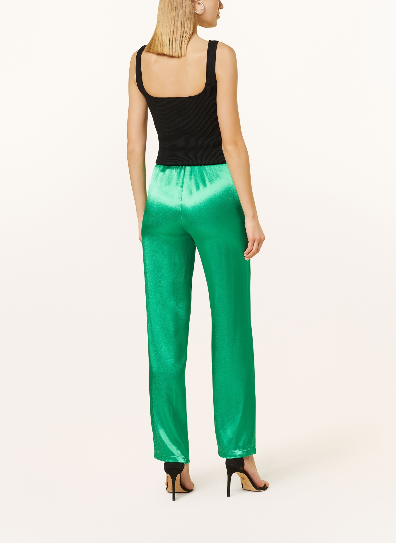 miss goodlife Wide leg trousers in satin, Color: GREEN (Image 3)