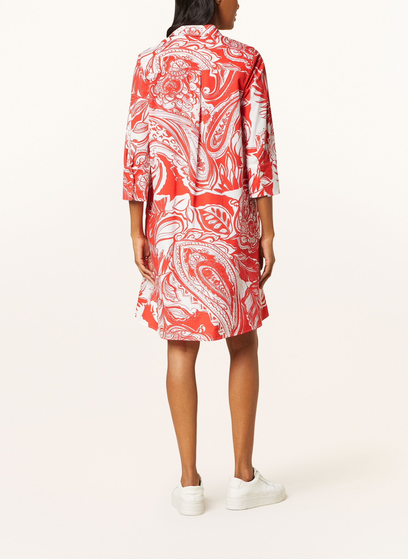 ROBERT FRIEDMAN Hemdblusenkleid mit 3/4-Arm: ROT / WEISS