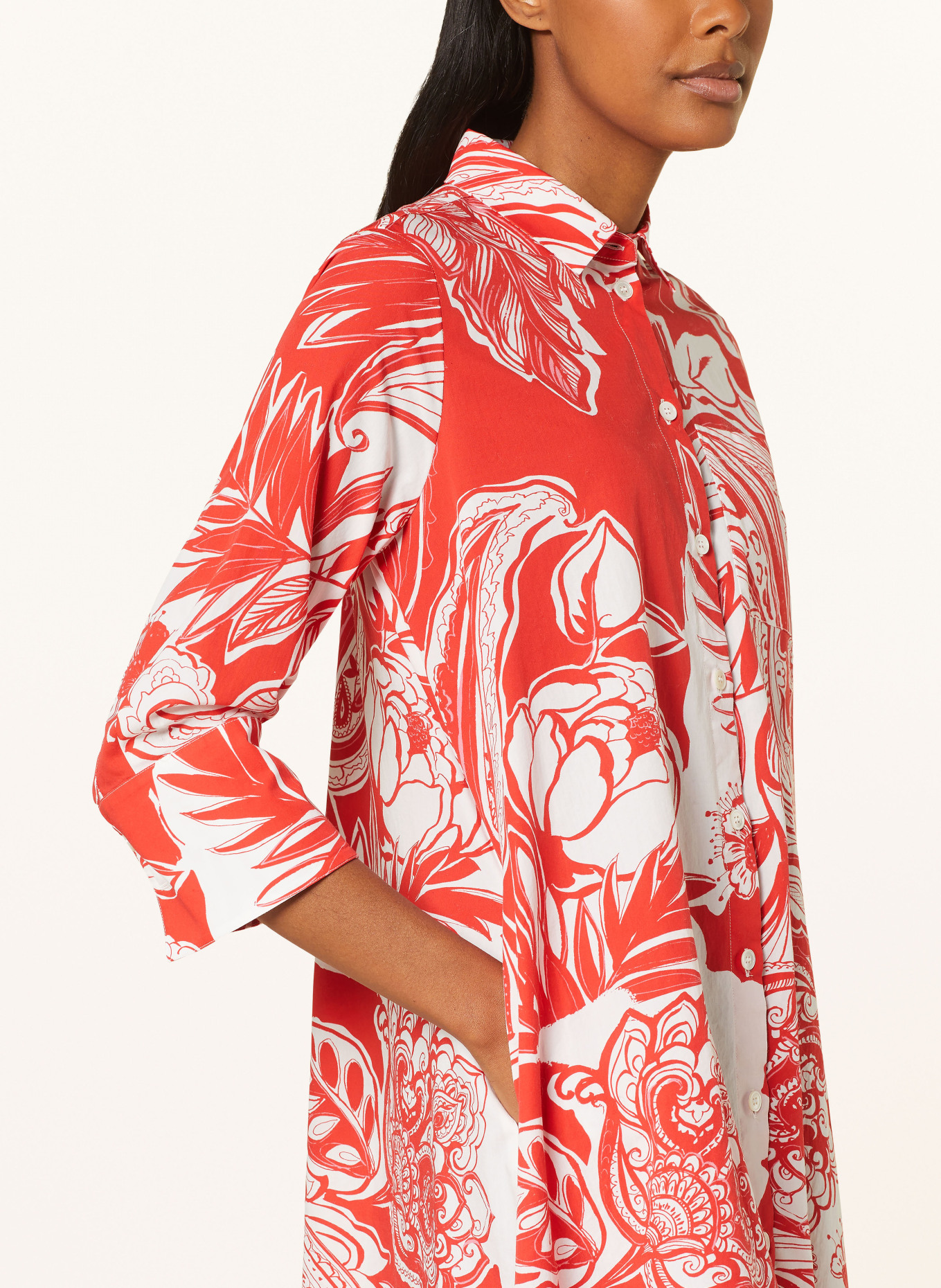 ROBERT FRIEDMAN Hemdblusenkleid mit 3/4-Arm: ROT / WEISS