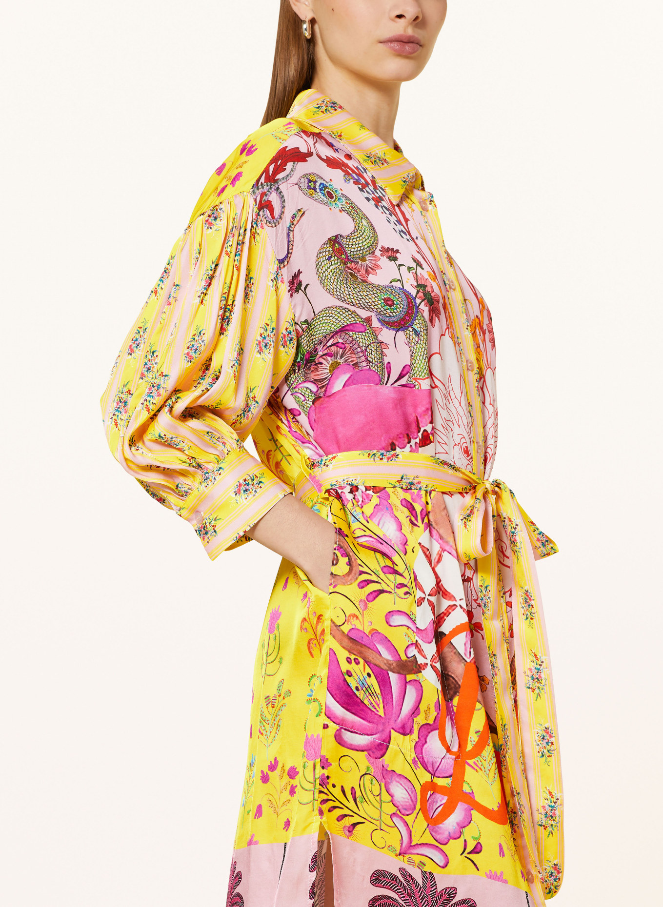 miss goodlife Hemdblusenkleid aus Satin, Farbe: GELB/ PINK/ ROSA (Bild 4)