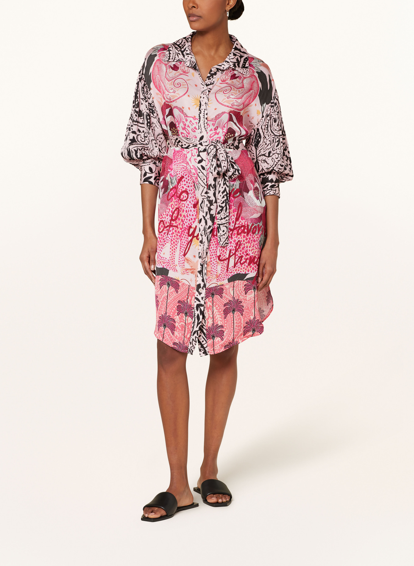 miss goodlife Shirt dress with 3/4 sleeves in satin, Color: PINK/ PINK/ BLACK (Image 2)