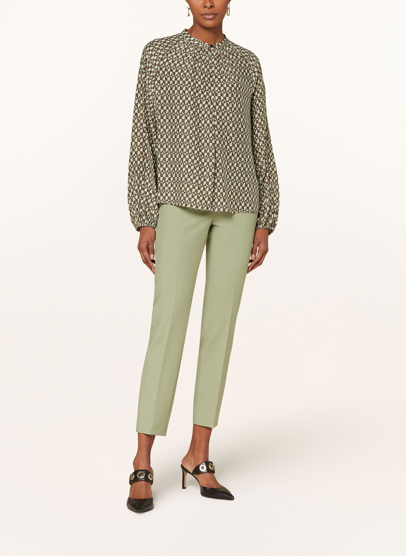 windsor. Shirt blouse with silk, Color: OLIVE/ ECRU/ BROWN (Image 2)