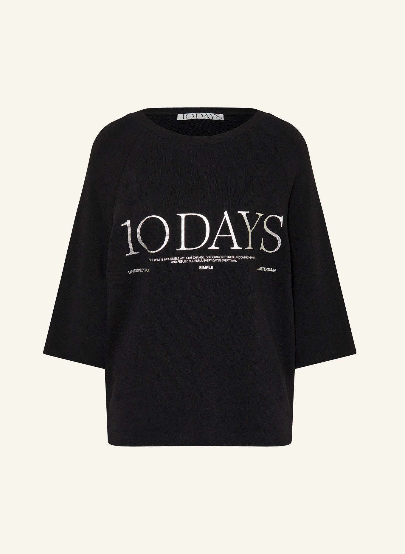 10DAYS Sweatshirt with 3/4 sleeves, Color: BLACK (Image 1)